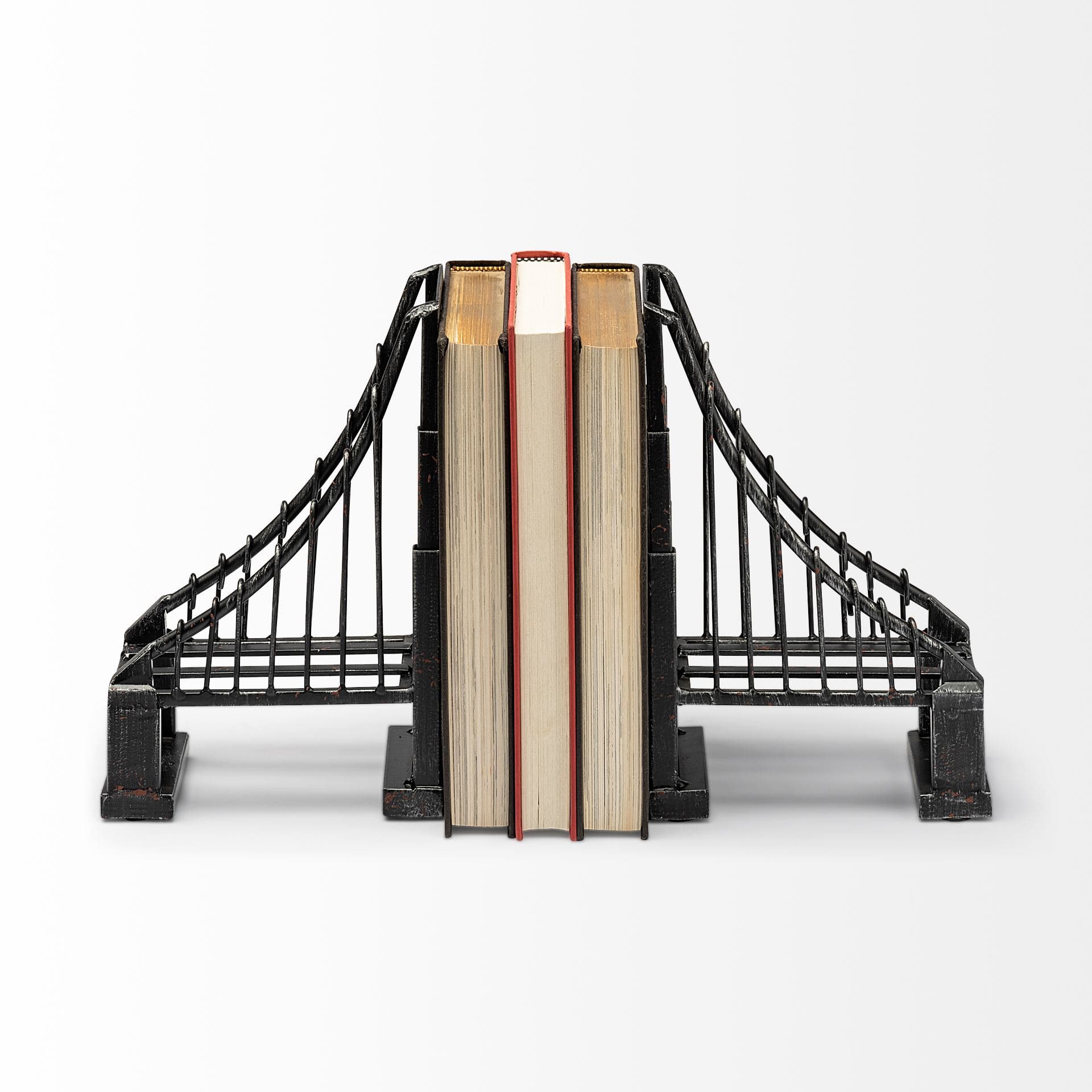 Suspension Set of 2 19L x 4W Brown Wrought Iron Suspension Bridge Bookends — product photograph