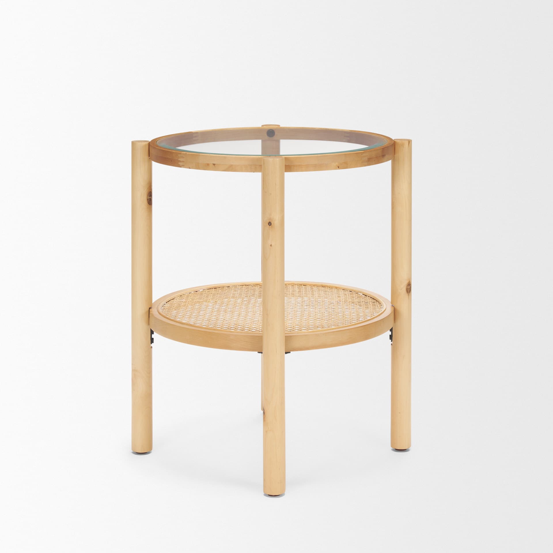 Weslyn Solid Light Brown Wood and Glass Top w/ Cane Side Table — product photograph