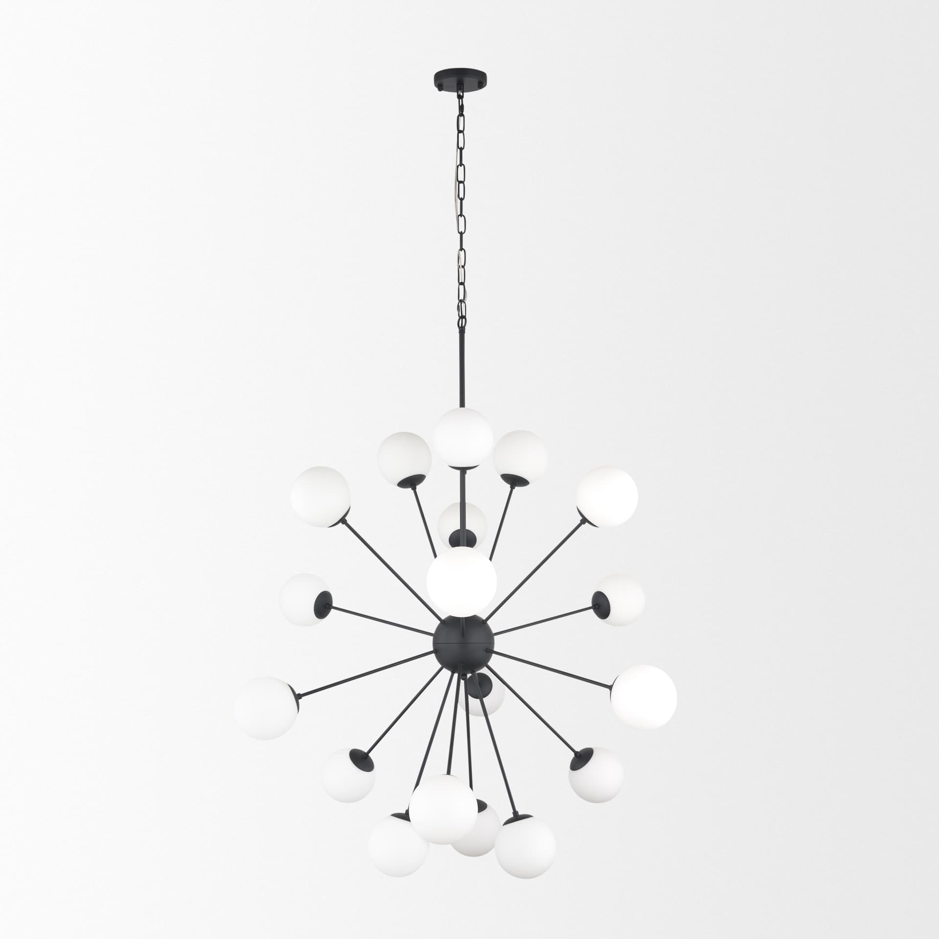Barbara Matte Black Metal w/ Frosted Glass Globes 18-Light Chandelier — product photograph