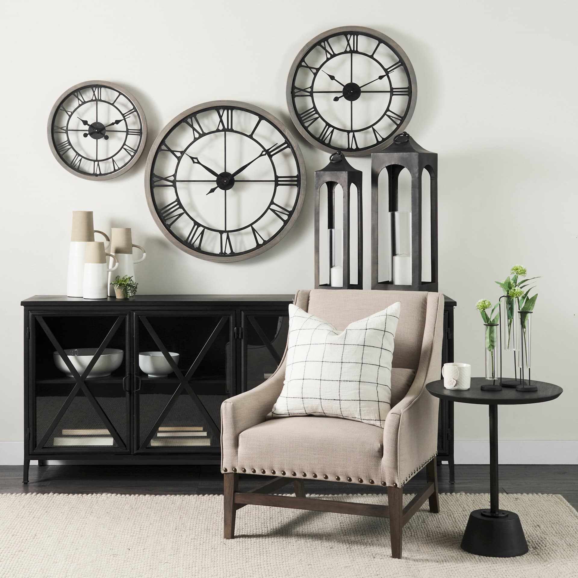 Poppy I 79x16 Black Metal With Glass Door Sideboard — in a styled room