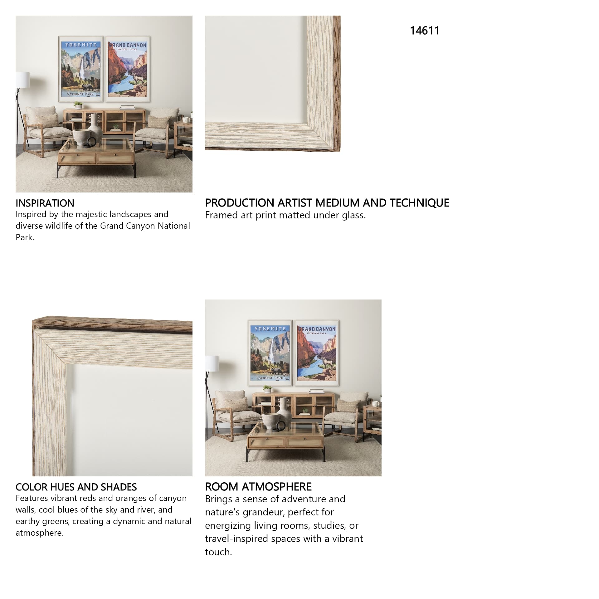 National Park -Grand Canyon by Mercana Studio a Framed Art Print Matted under Glass — in a styled room