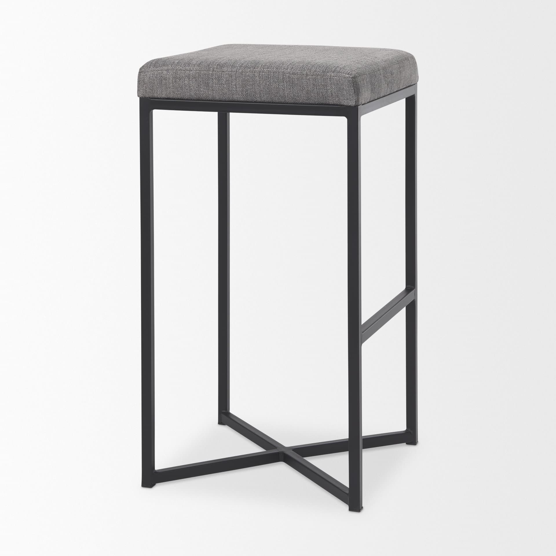 Frodo Backless 29.75in Seat Bar Stool | Gray Fabric w/ Black Iron — product photograph