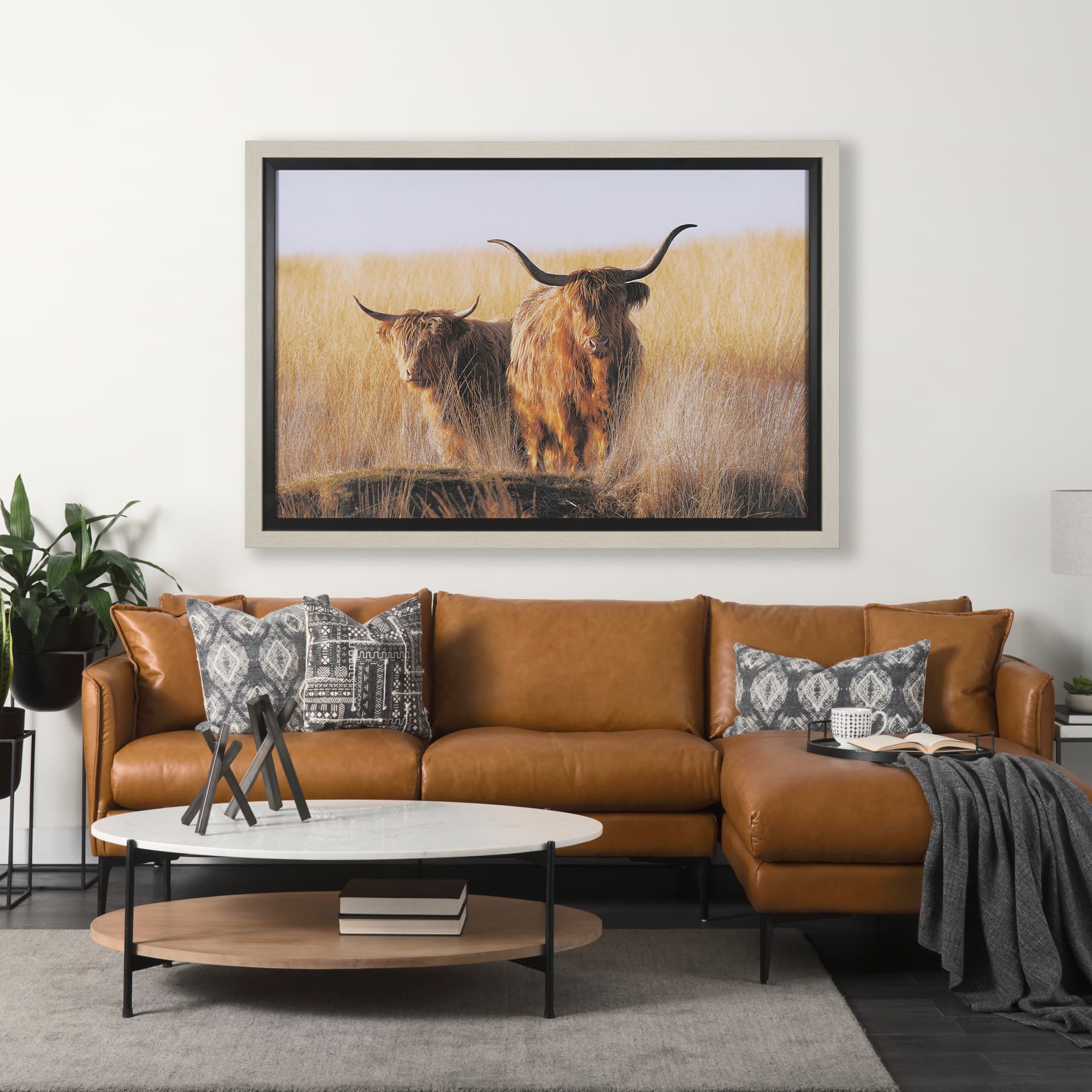 Young and Old Highlander by Mercana Studio Hand Embellished Framed Photo Art Print Matted under Glas — in a styled room