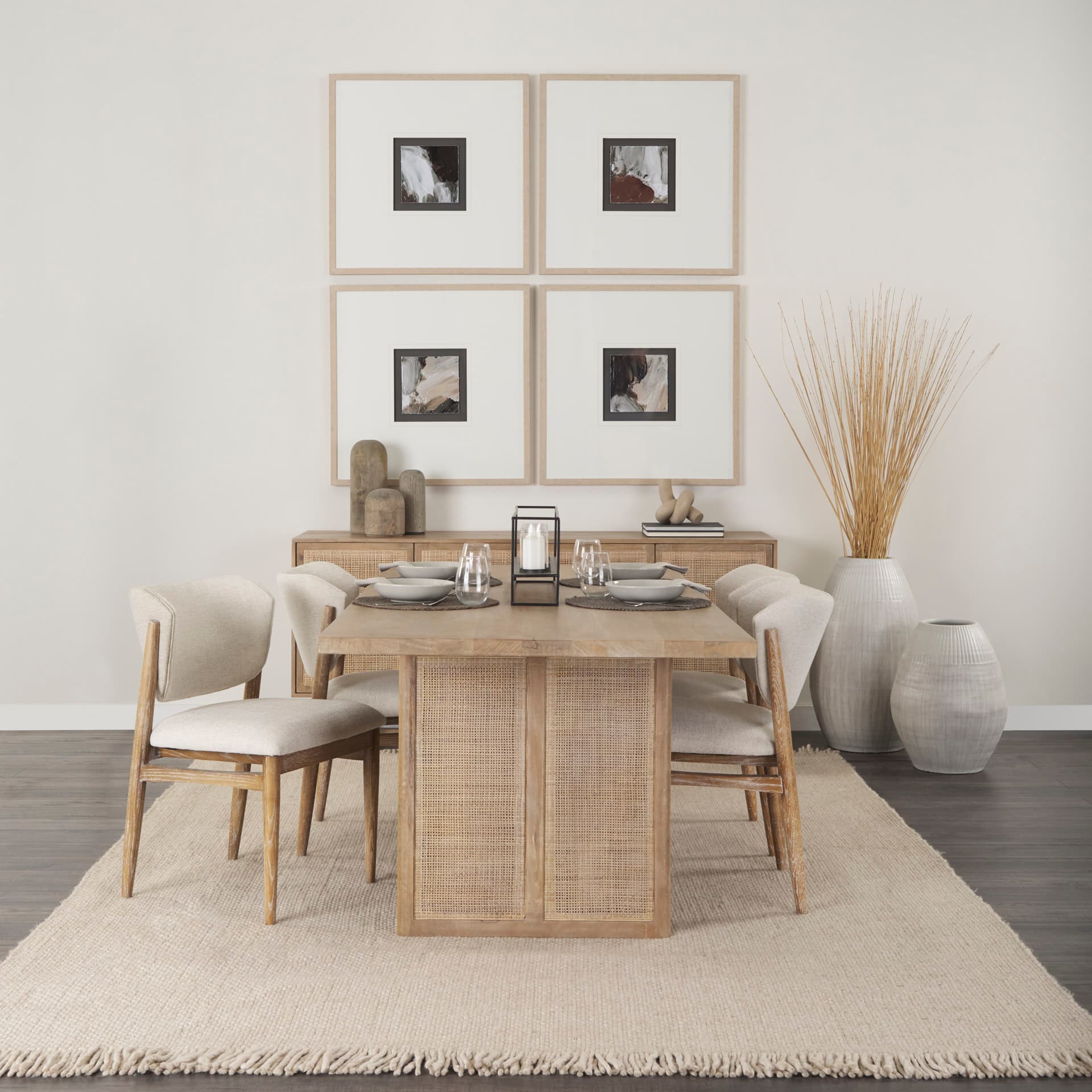 Cline Curved Back Dining Side Chair | Cream Fabric w/ Brown Wood — product photograph