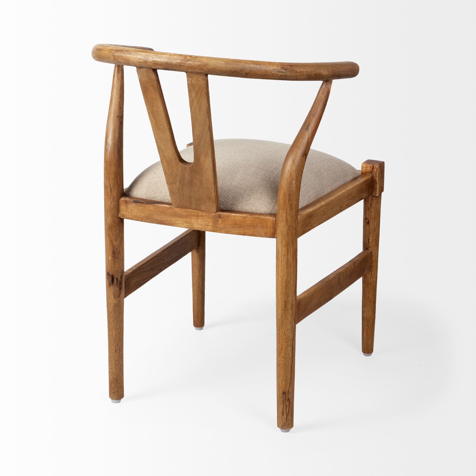 Trixie Curved Back Dining Arm Chair | Cream Fabric w/ Brown Wood — product photograph