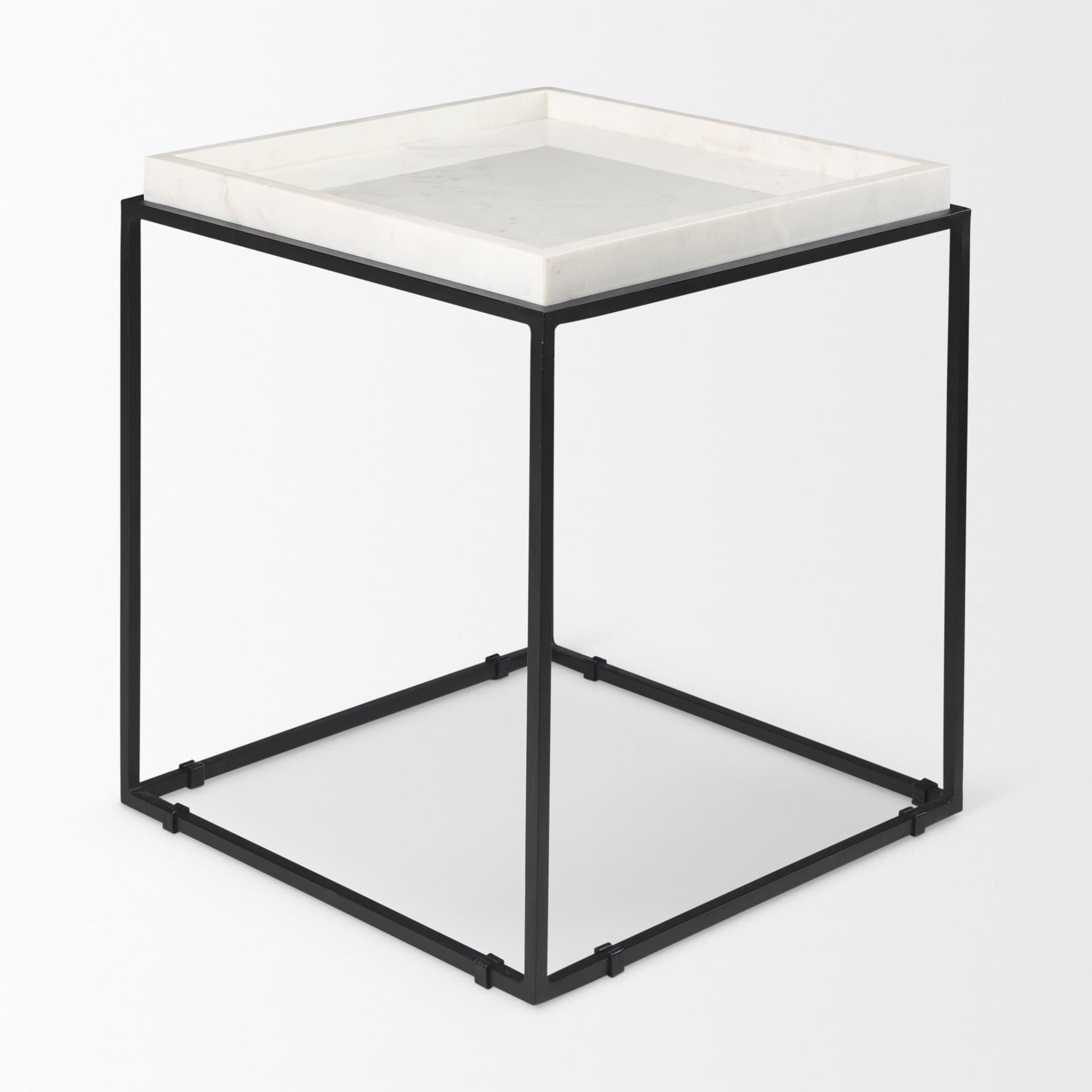 Nathan II 18" x 20" Square Top White Marble and Black Metal End/Side Table — product photograph