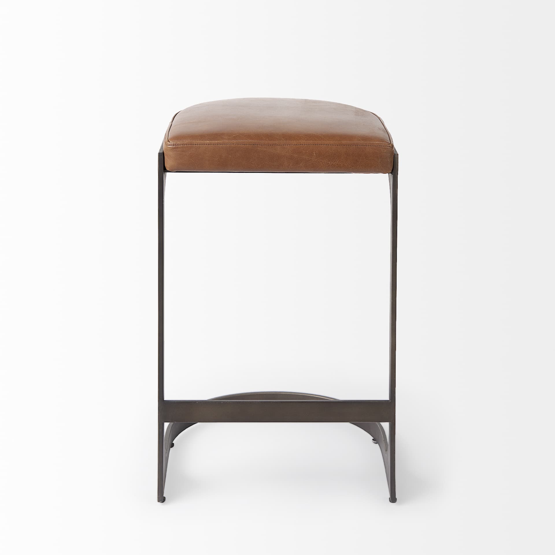 Tyson Backless 27.5in Seat Counter Stool | Brown Leather w/ Metal — product photograph