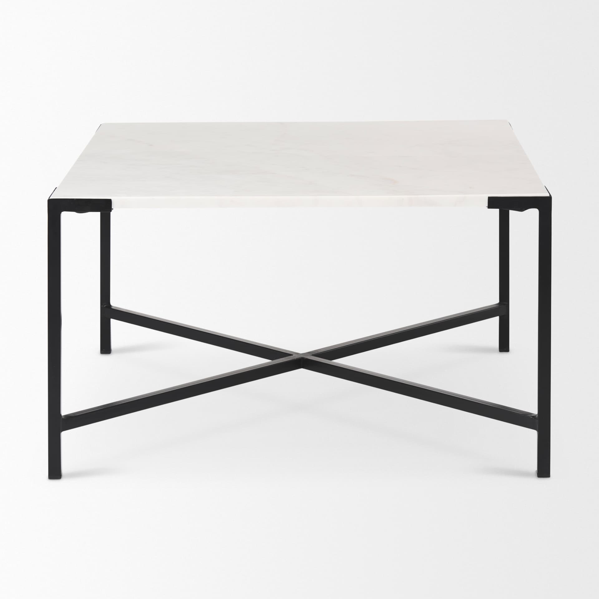 Lucas 30x30 White Marble Top Black Metal Base Coffee Table — product photograph