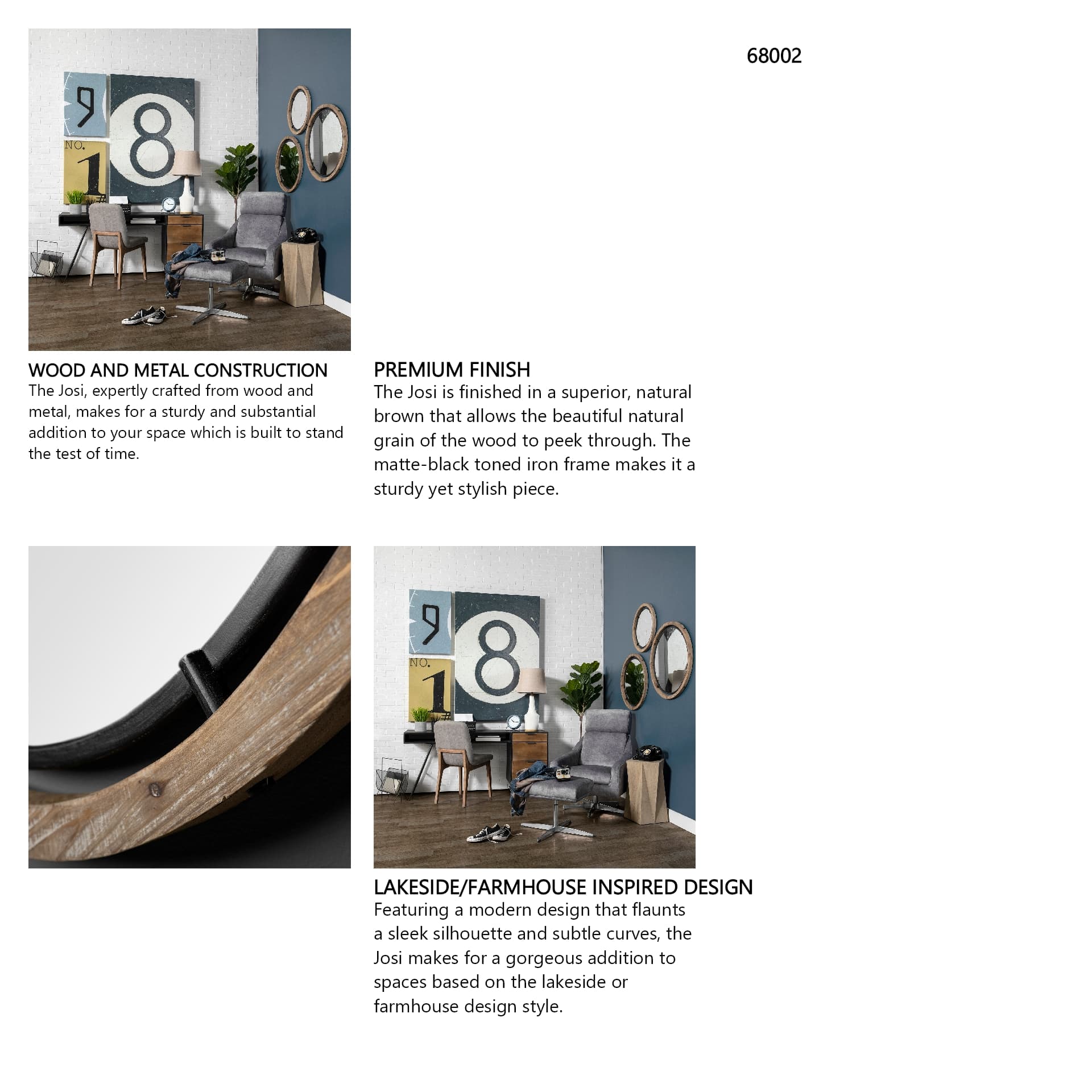 Josi 19" Brown Wood and Black Metal Frame Mirror — in a styled room