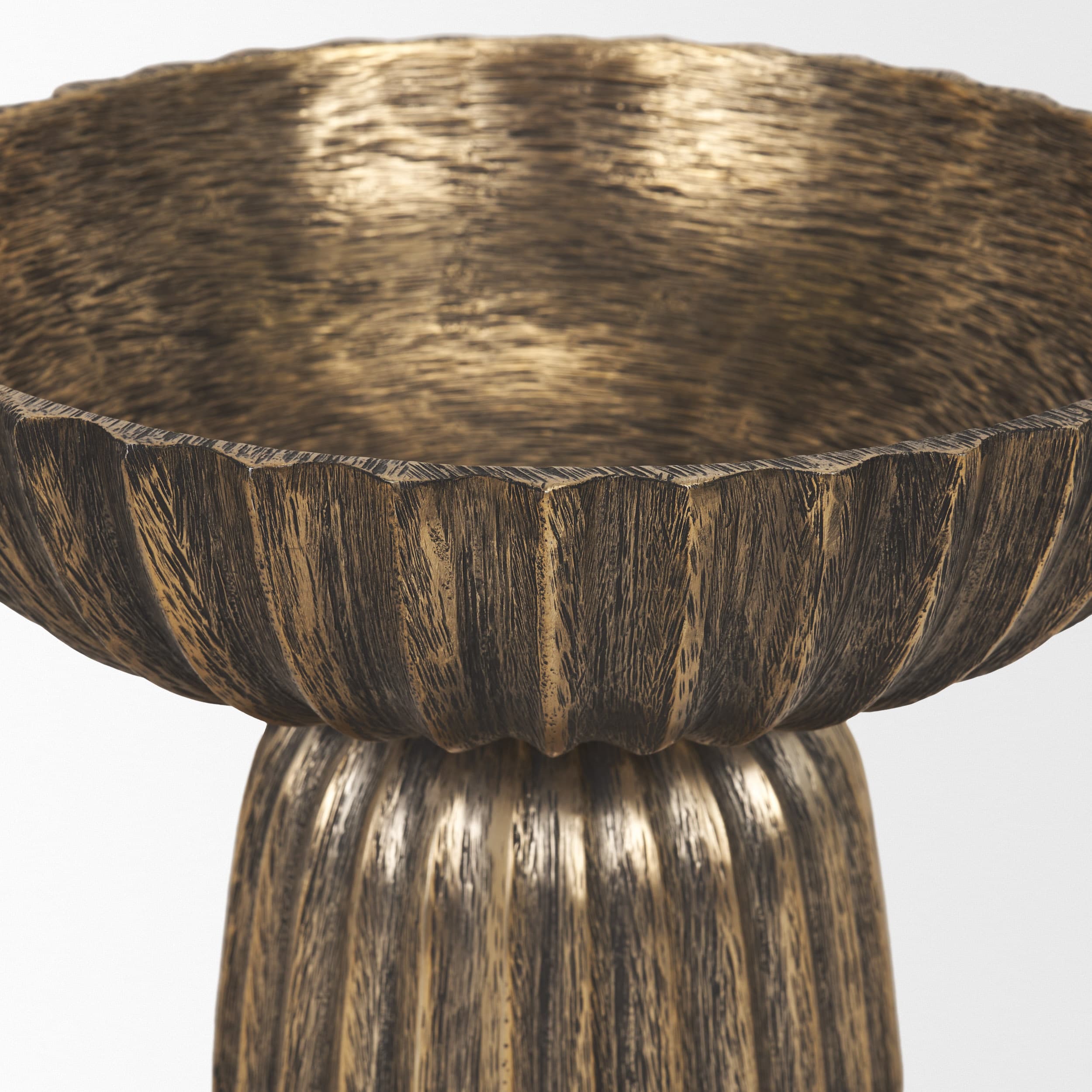 Ciaran Fluted Textured Antiqued Gold Metal Decorative Bowl — product photograph