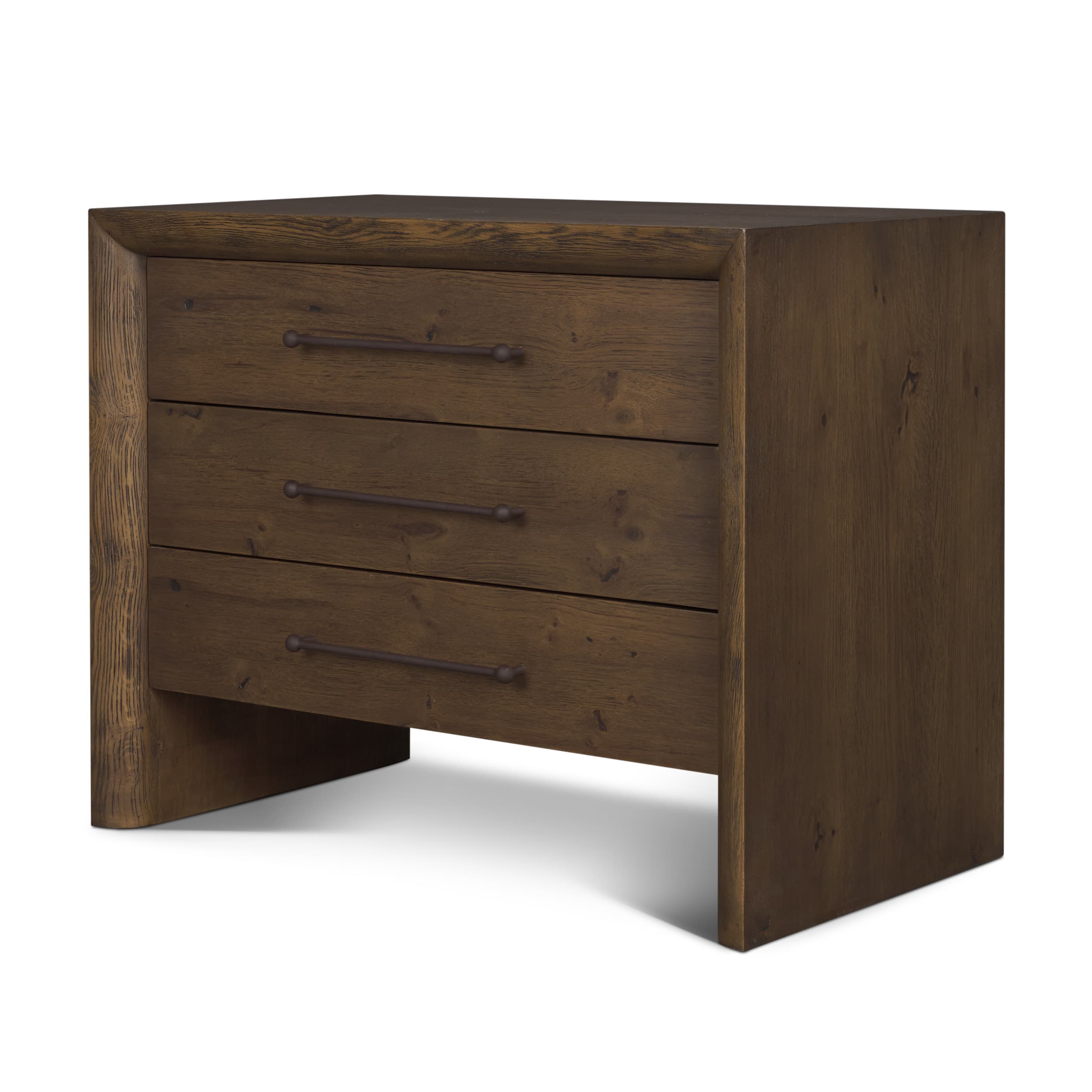 Belford 3-Drawer Dark Brown Oak Wood Closed Nightstand — product photograph