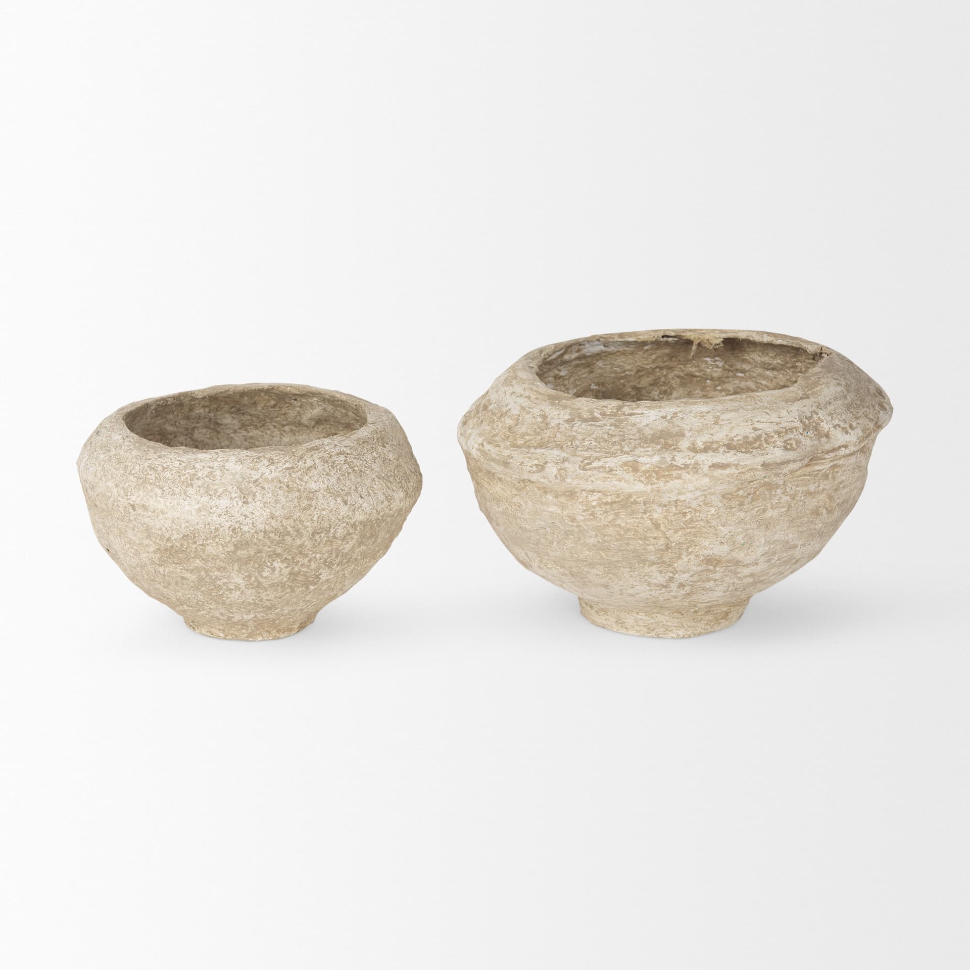 Sonu Set of 2 Beige Paper Mache Half-Pot Bowls — product photograph