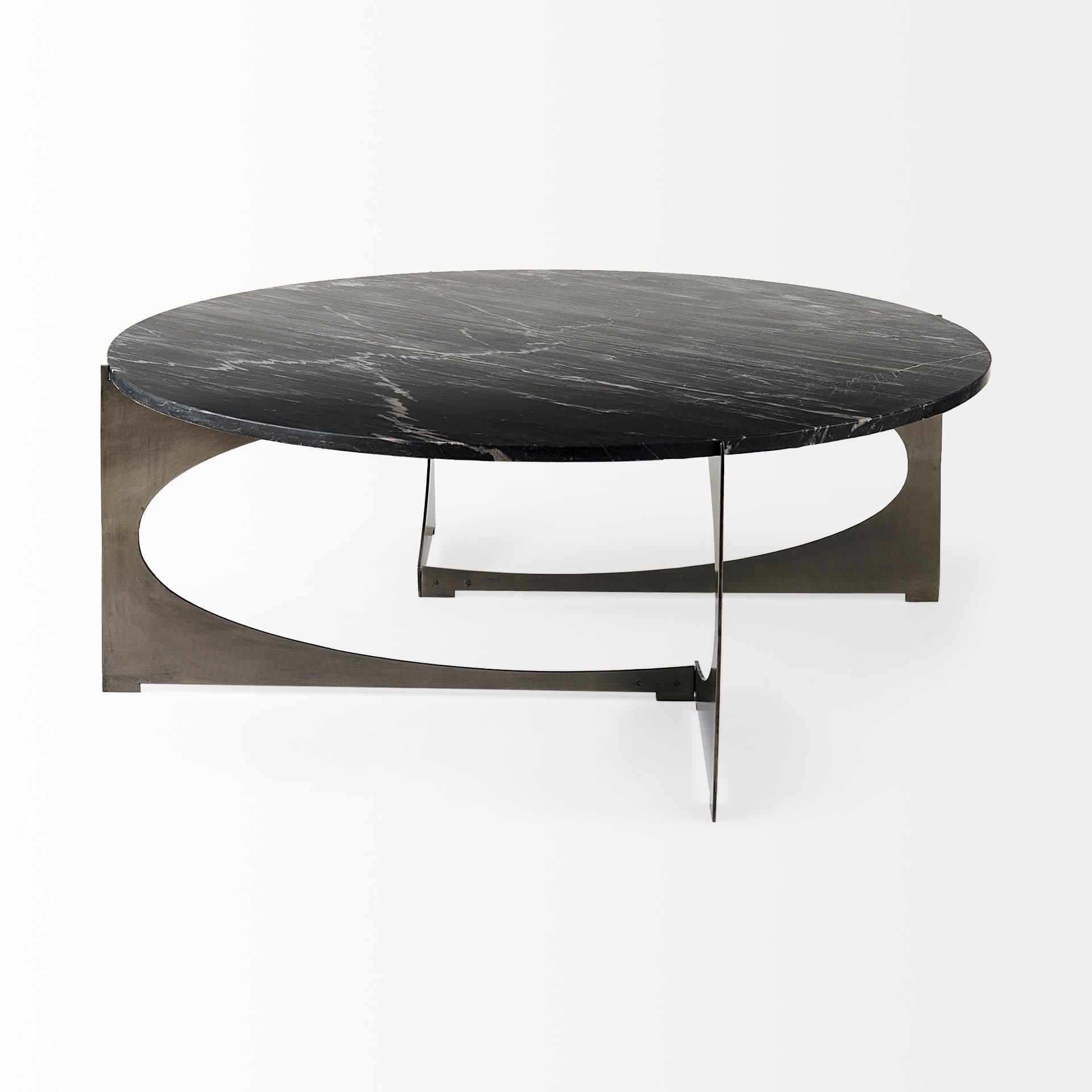 Reinhold III Black Marble Top Iron Coffee Table — product photograph