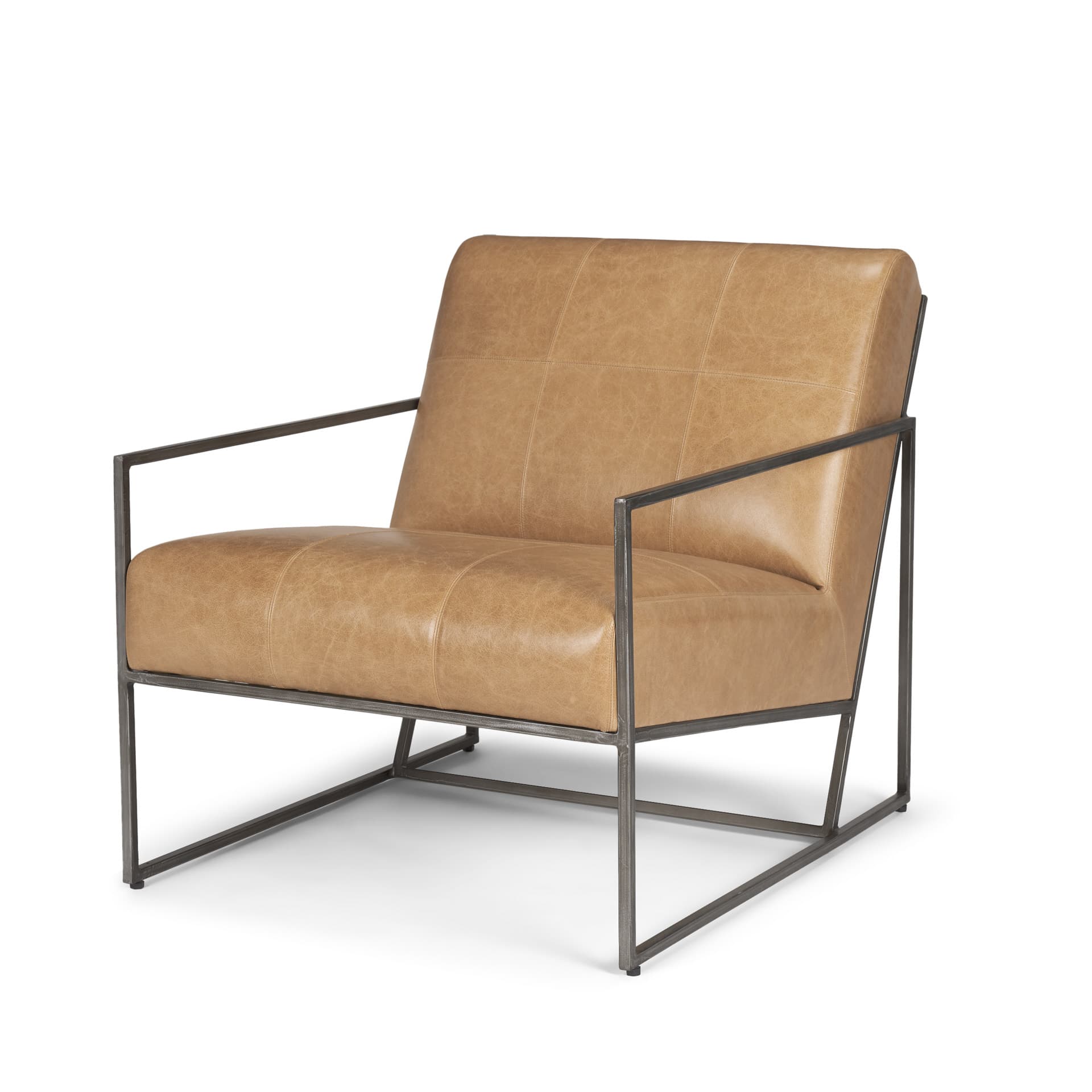 Stratton Gunmetal w/ Genuine Brown Leather Upholstered Accent Chair — product photograph
