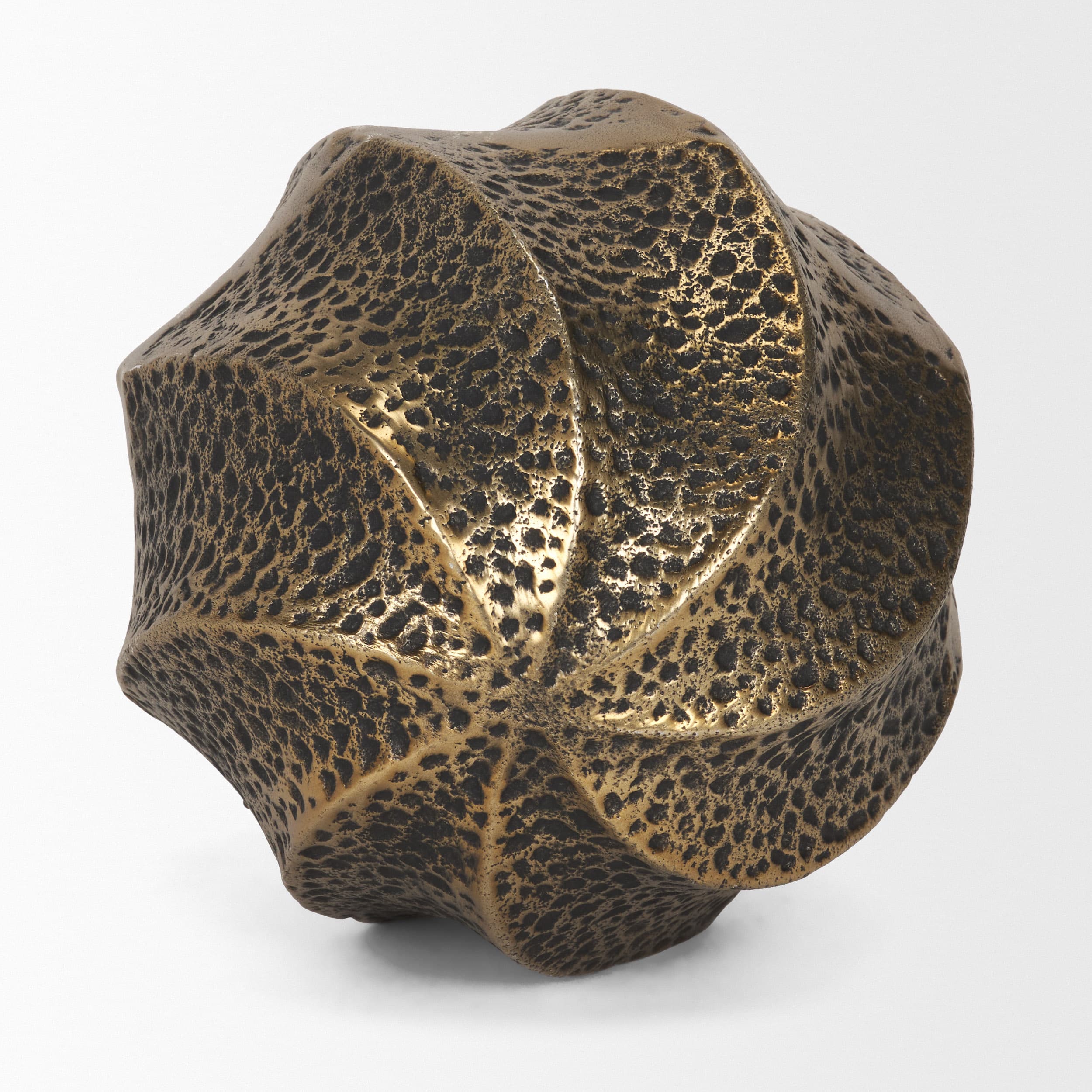 Imani Large Sculptural Textured Antiqued Gold Metal Decorative Orb Object — product photograph