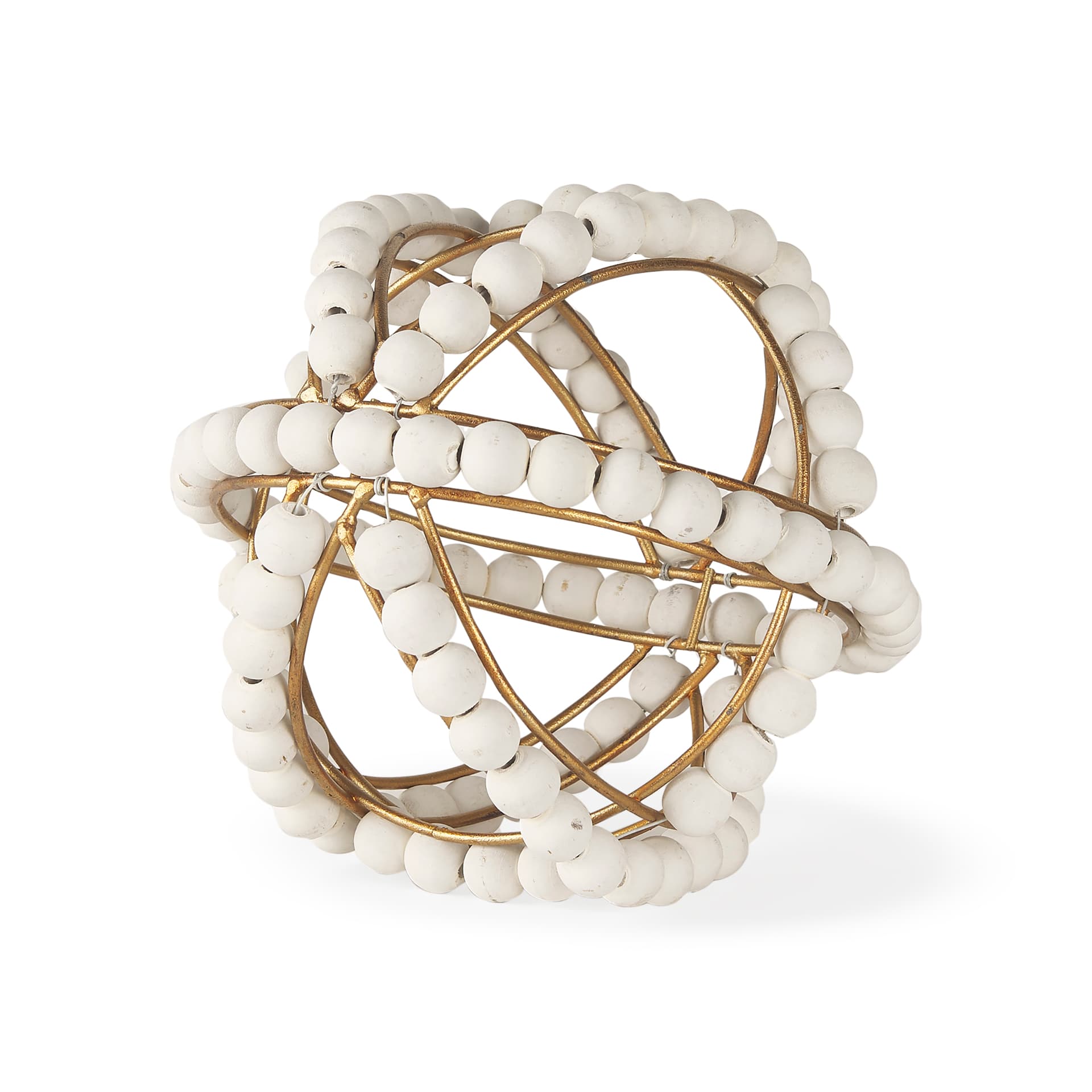 Espanlade I Small 9L x 9W White Wooden Beaded Orb — product photograph