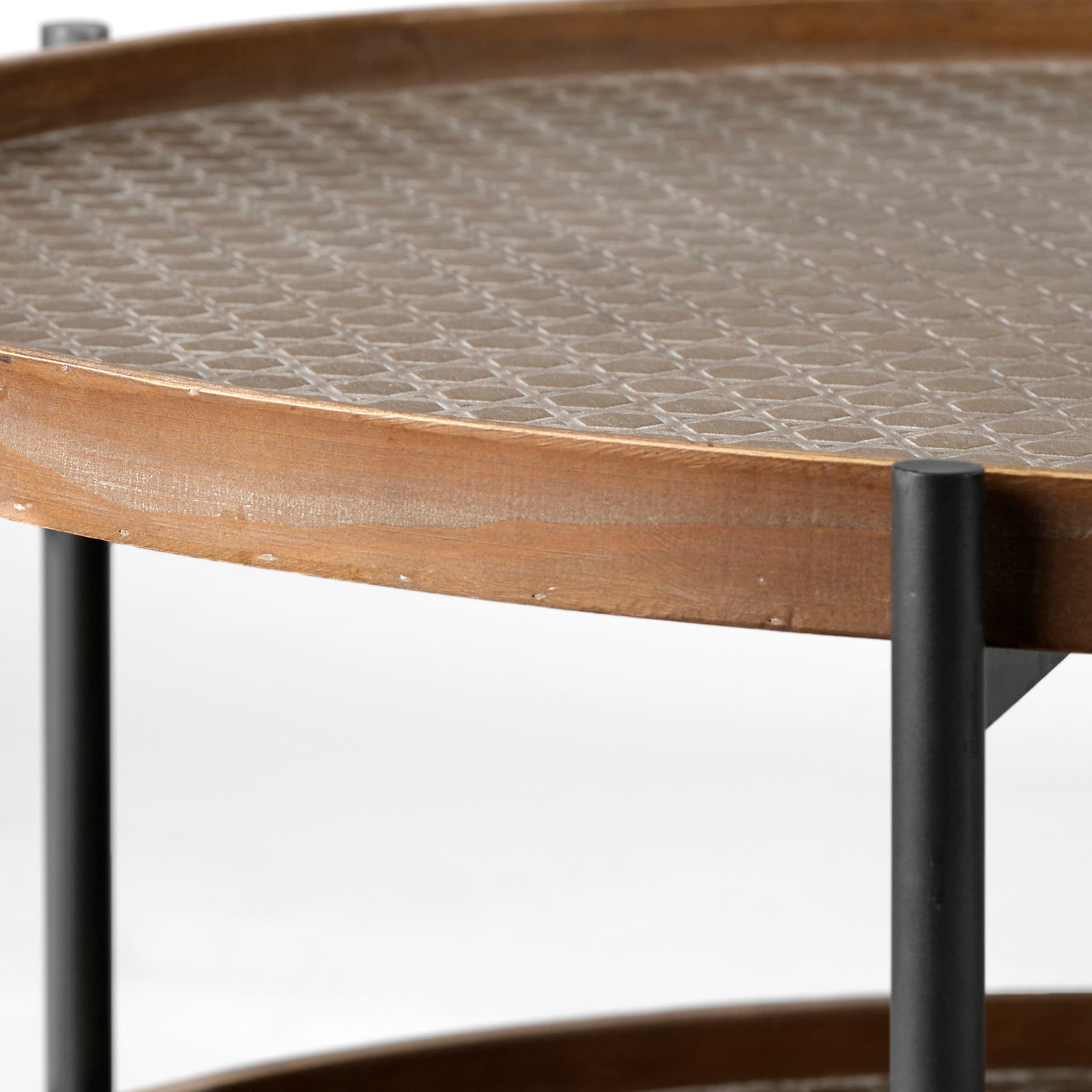 Kade 33" Round Brown Table Gray Metal Frame Two-Tier Coffee Table — product photograph