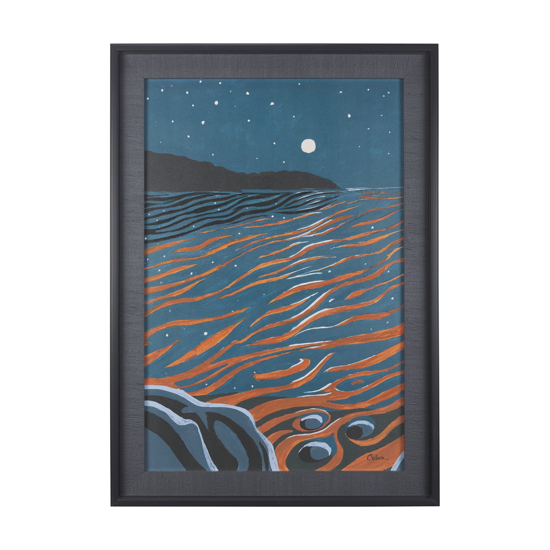 Sea bay at night II by Mercana Studio a Hand Embellished Textured Framed Art Print — product photograph