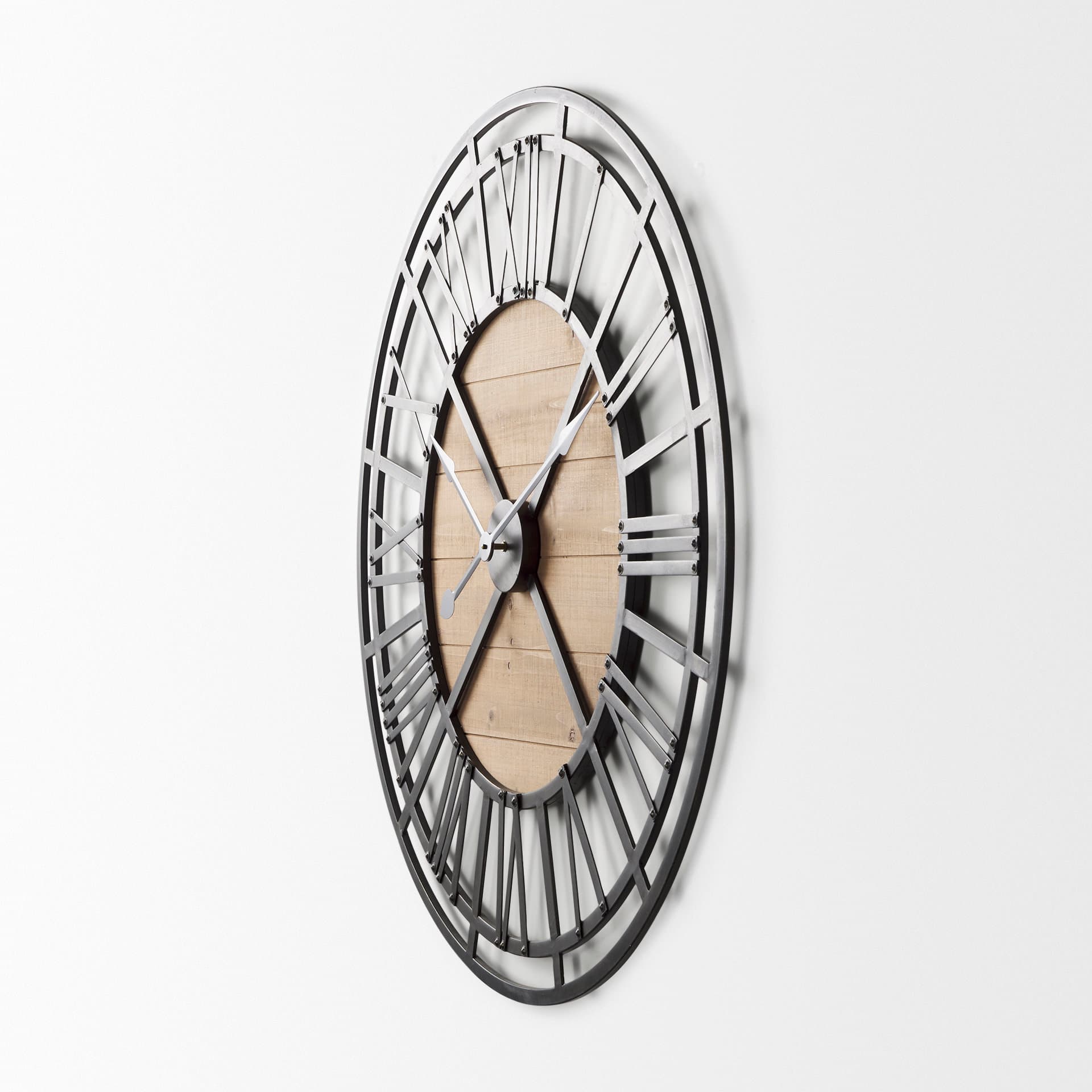 Lewiston 42.1L x 2.6W x 42.1H Black Iron W/Wood Round Wall Clock — product photograph