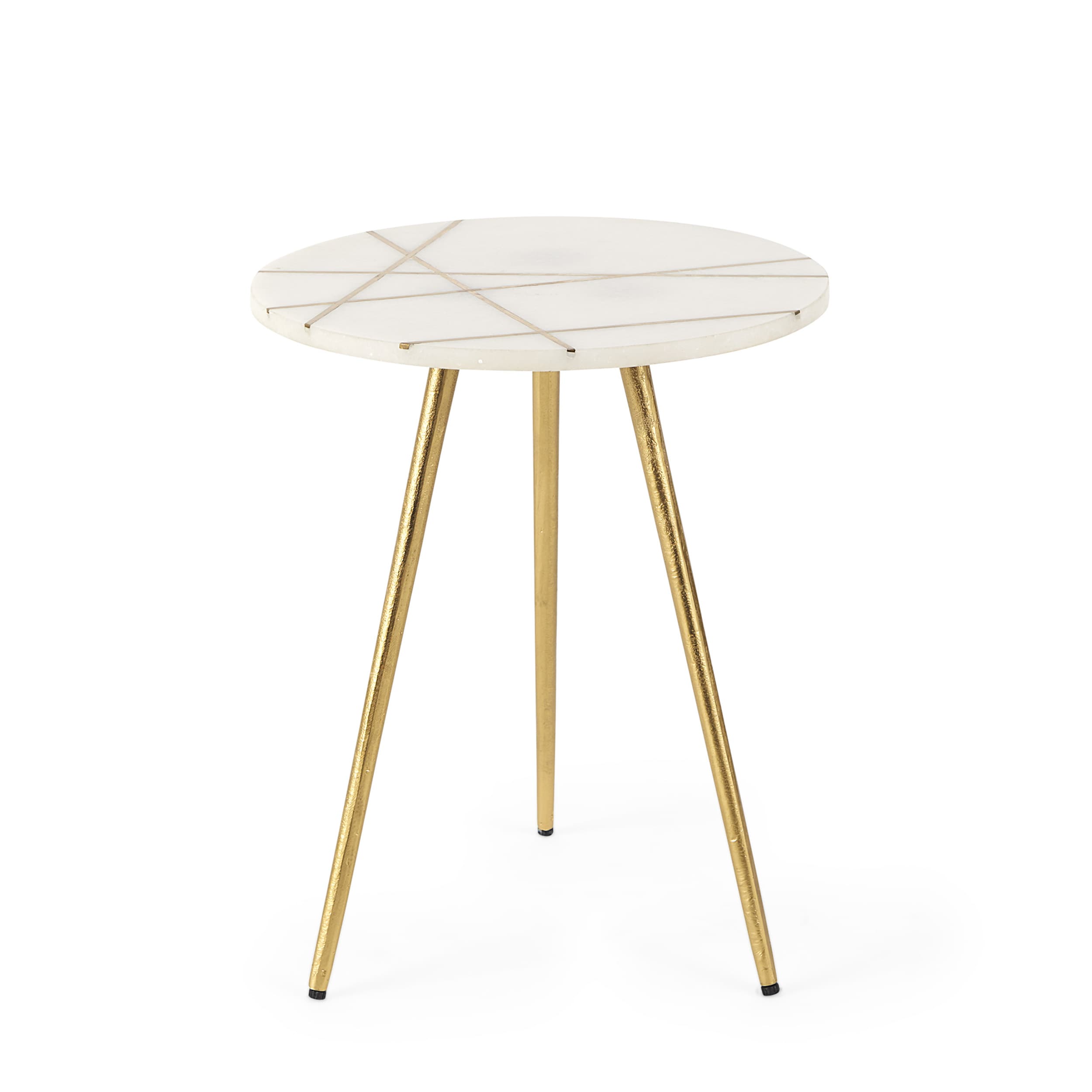 Vivienne 16.0L x 16.0W x 19.0H White Marble W/Antique Gold Metal Round Small Side Table — product photograph