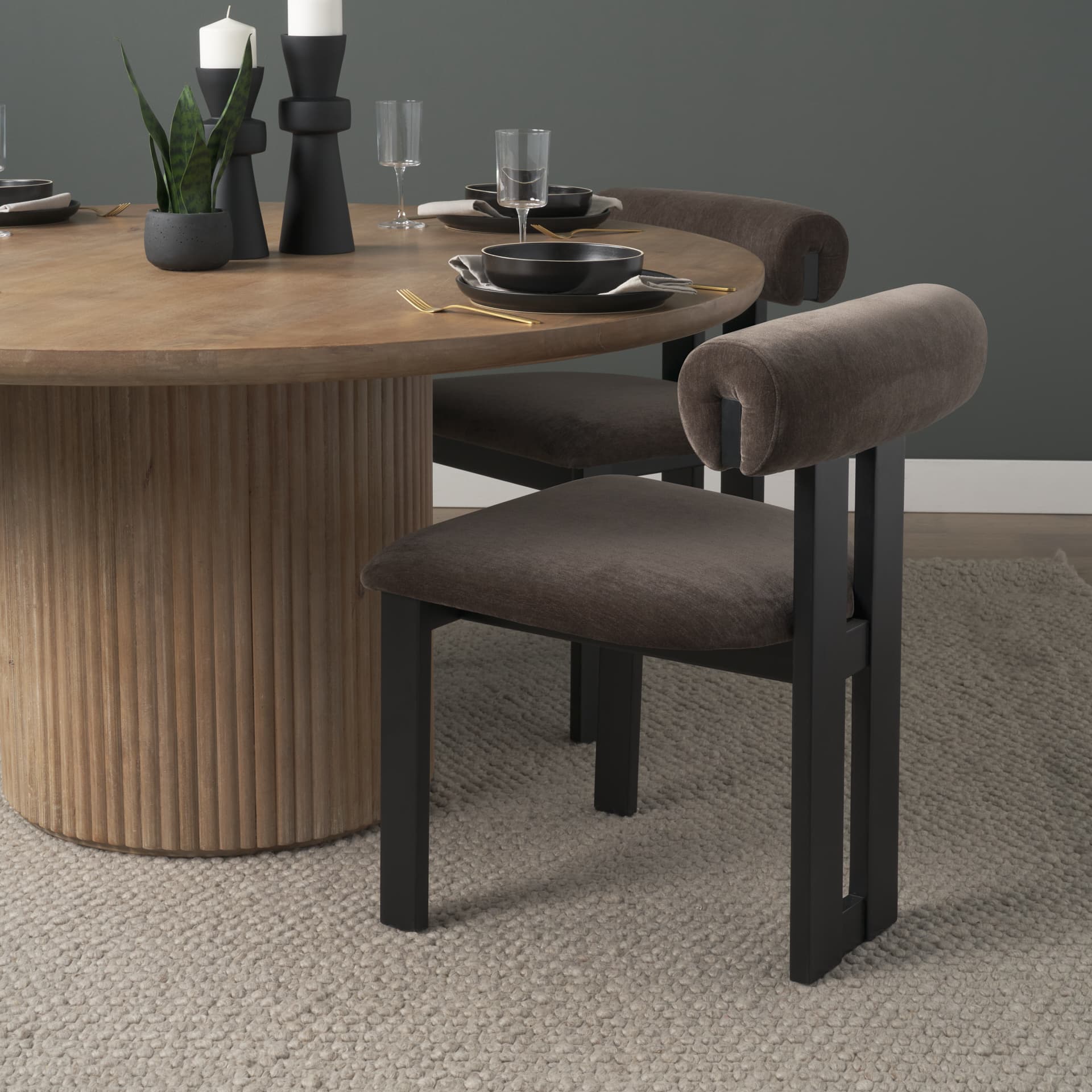 Tribeca Open Back Dining Side Chair | Charcoal Chenille w/ Black Wood — product photograph