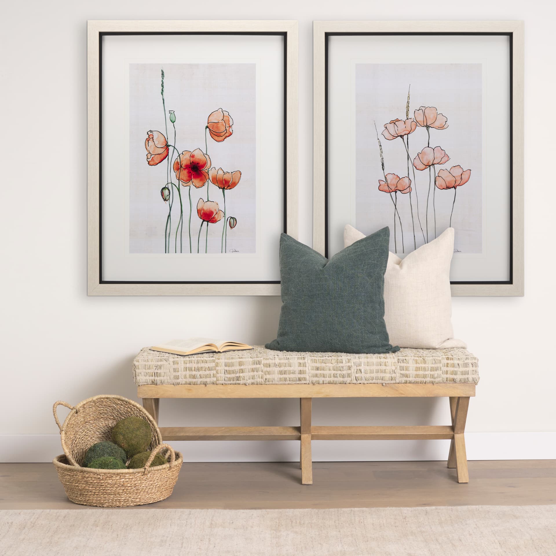 Meadow flowers II by Mercana Studio a Hand Embellished Textured Framed Art Print Matted under Glass — in a styled room