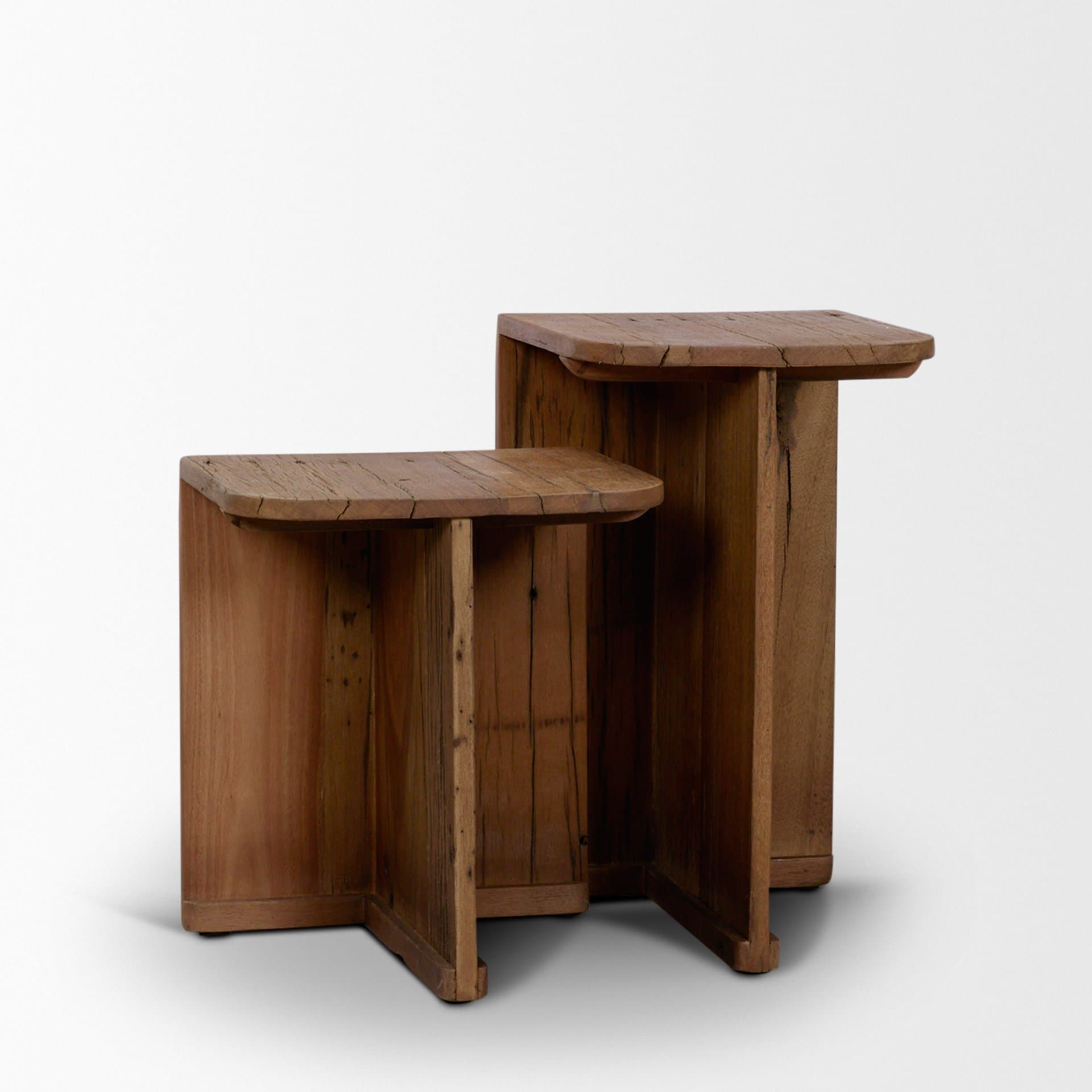 Lucan Mid-Dark Brown Reclaimed Wood Side Tables — product photograph