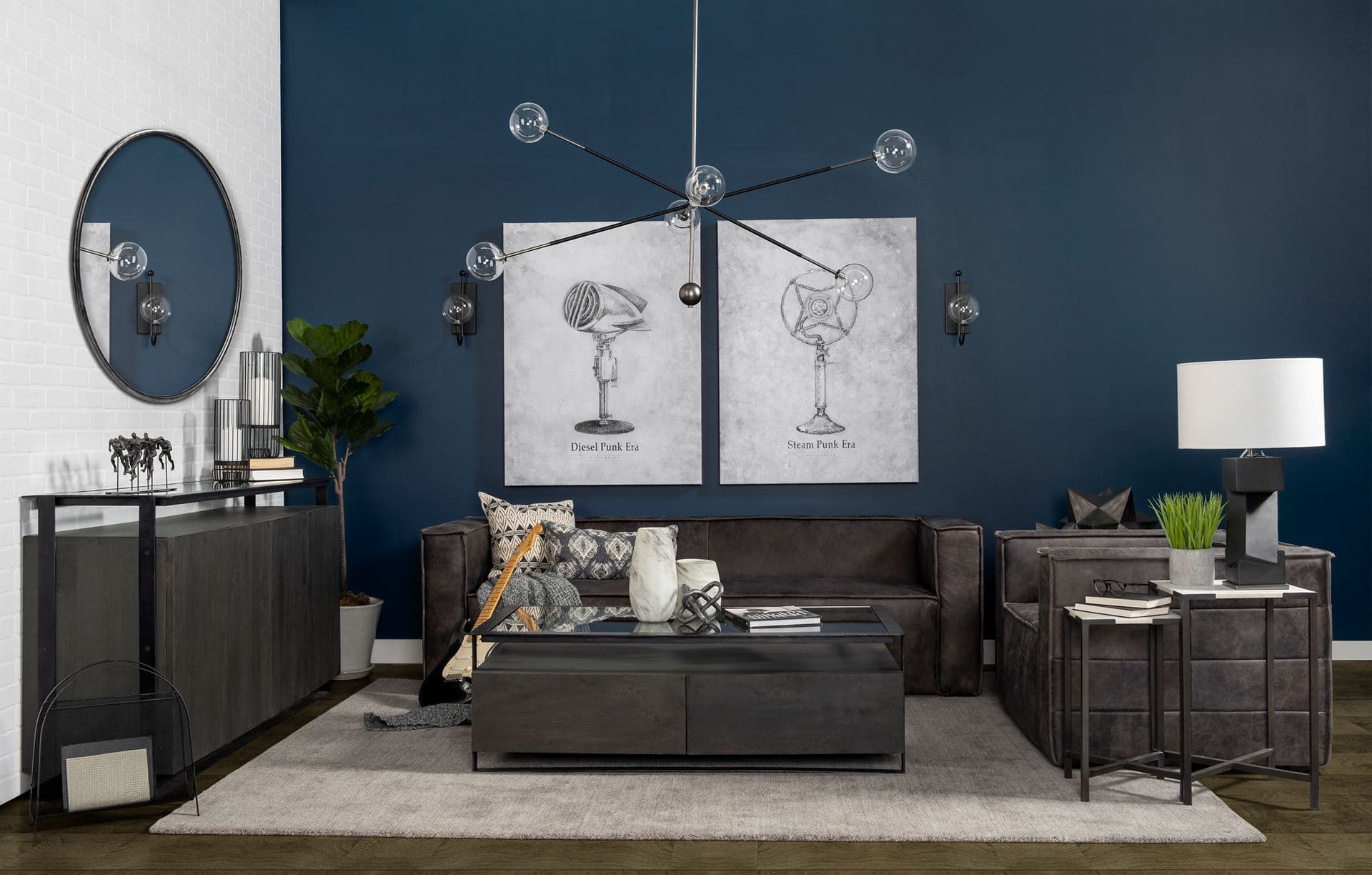 Lucas III (Set of 2) 15L x 15W; 12L x 12W White Marble W/Black Iron Frame Accent Tables — in a styled room