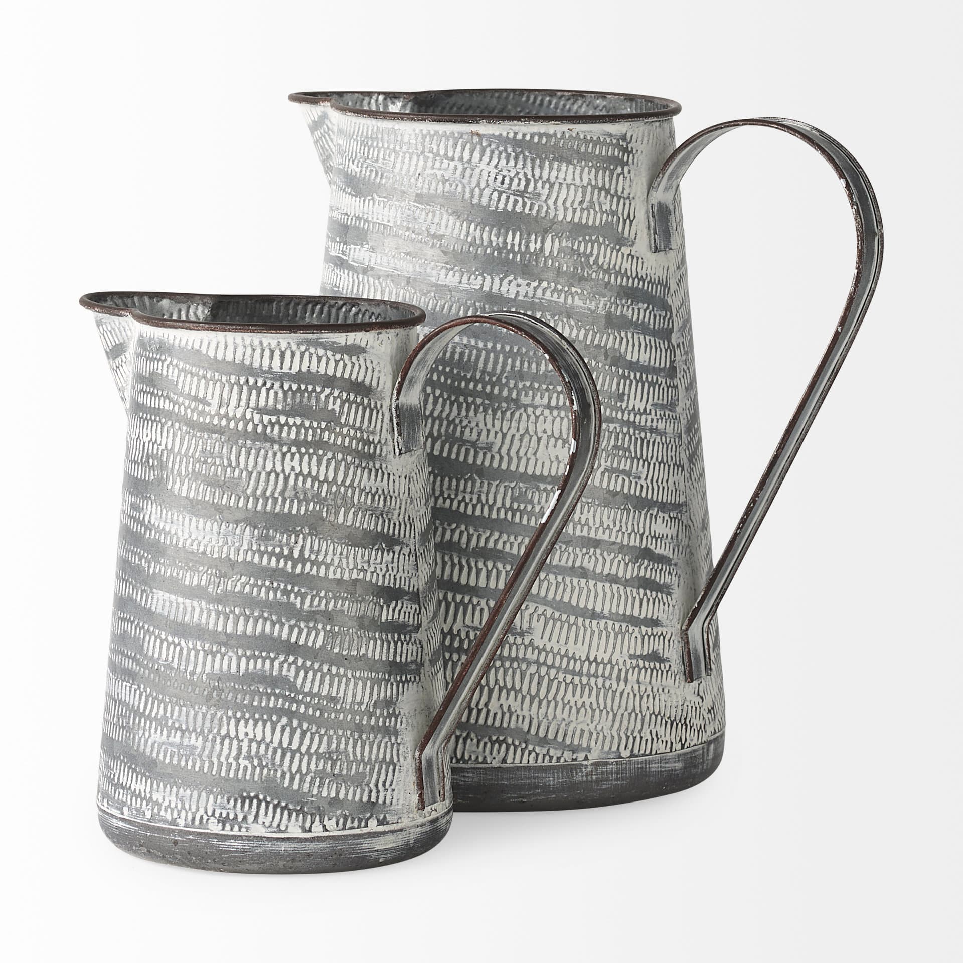 Serena II 11.2H Large Gray/White Textured Metal Jug — product photograph