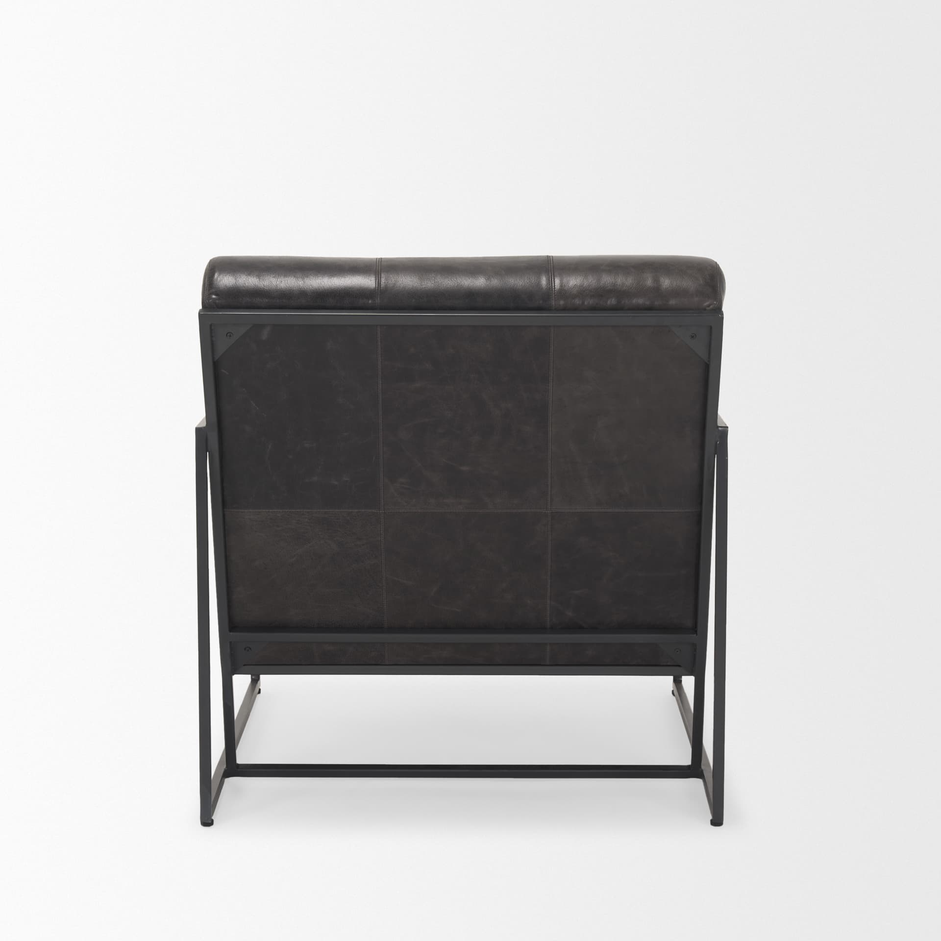 Stratton Gunmetal w/ Genuine Aged Black Leather Upholstered Accent Chair — product photograph