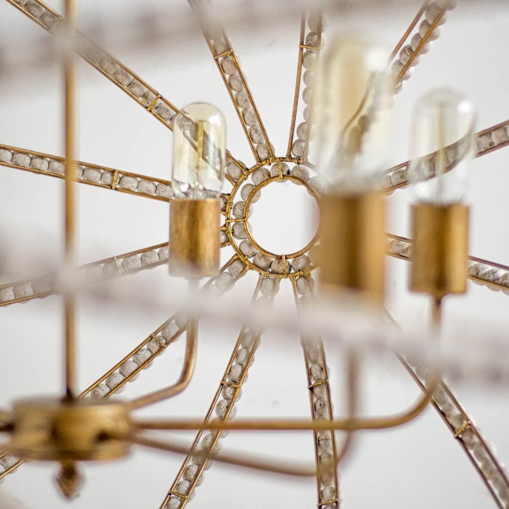 Ava White (34"D) Gold Metal and White Wood Beaded Six Bulb Chandelier — product photograph