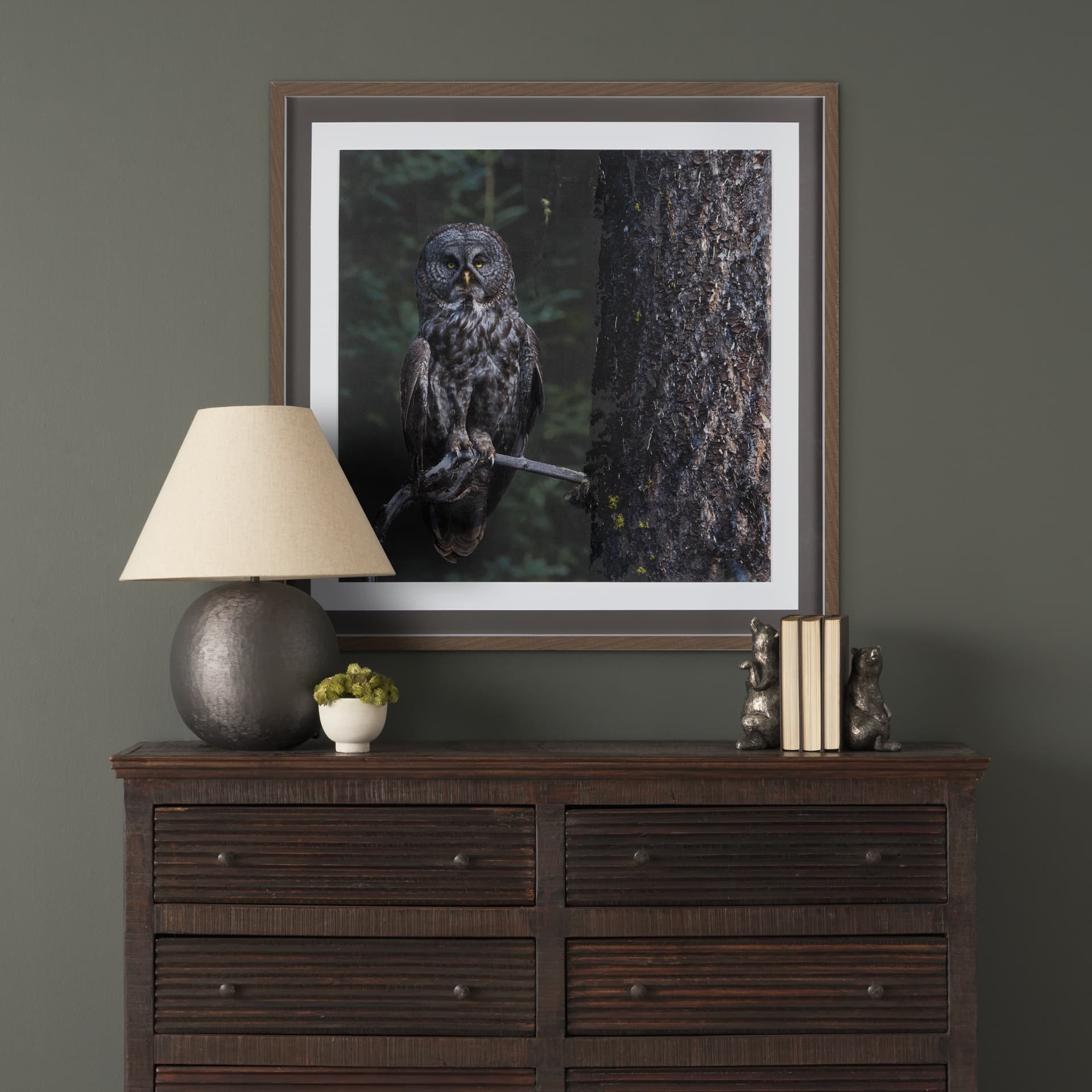 Night Owl by Chad Mackay a Hand Embellished Textured Framed Photo Art Print Matted under Glass — in a styled room