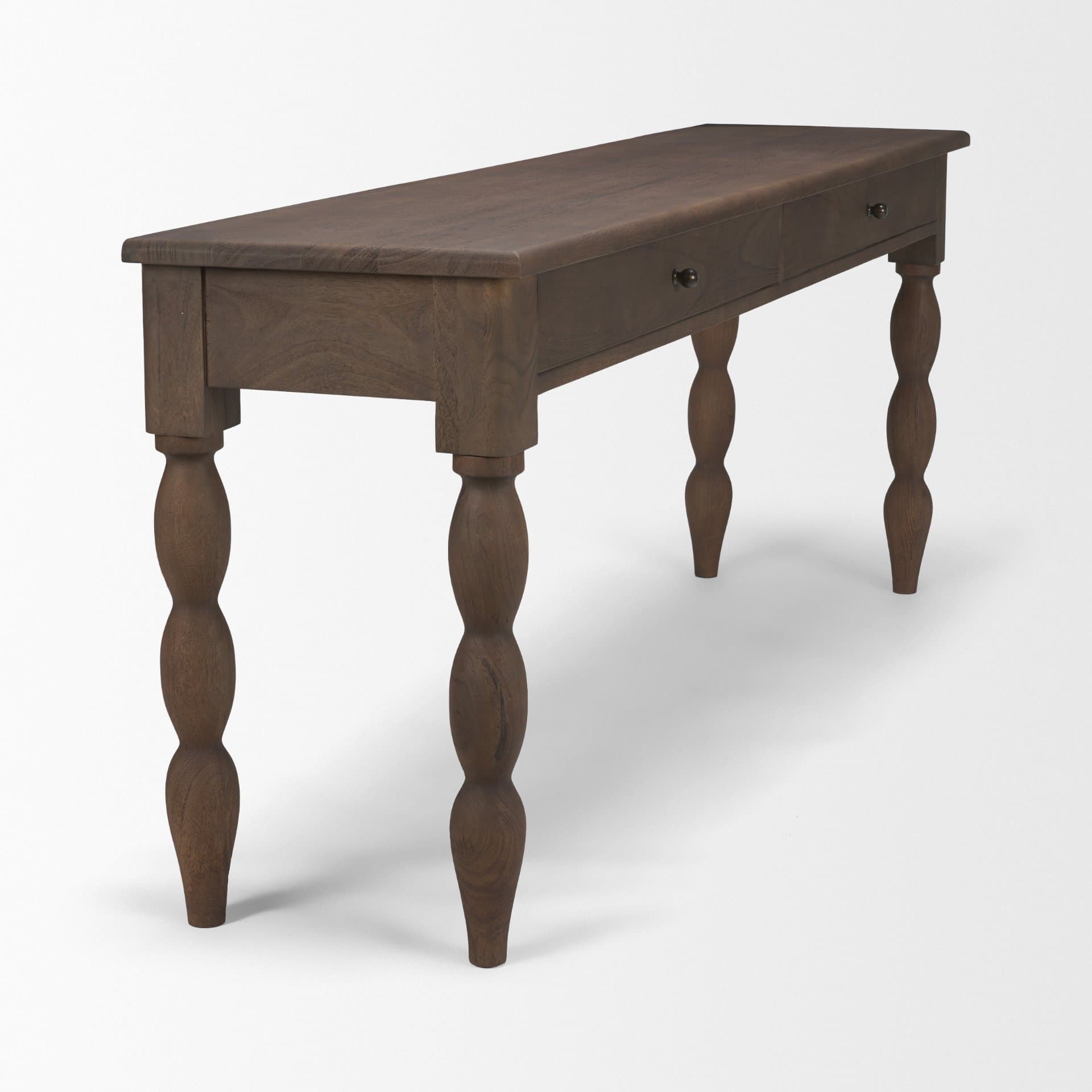 Angeline Spool Turned Console Table | Dark Brown Wood | 2 Drawers — product photograph