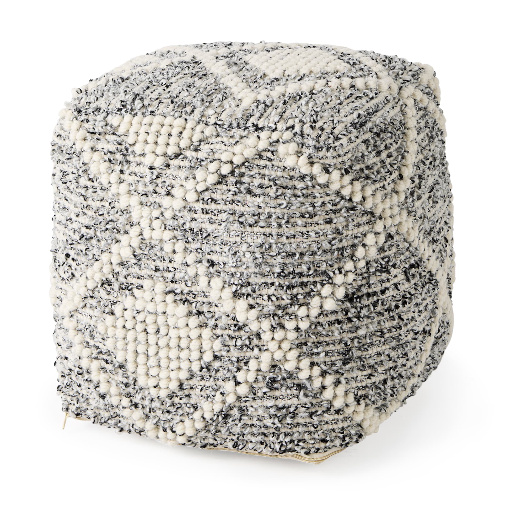 Ekiya 16.0L x 16.0W x 16.0H Black/White Yarn and Wool Patterened Pouf — product photograph