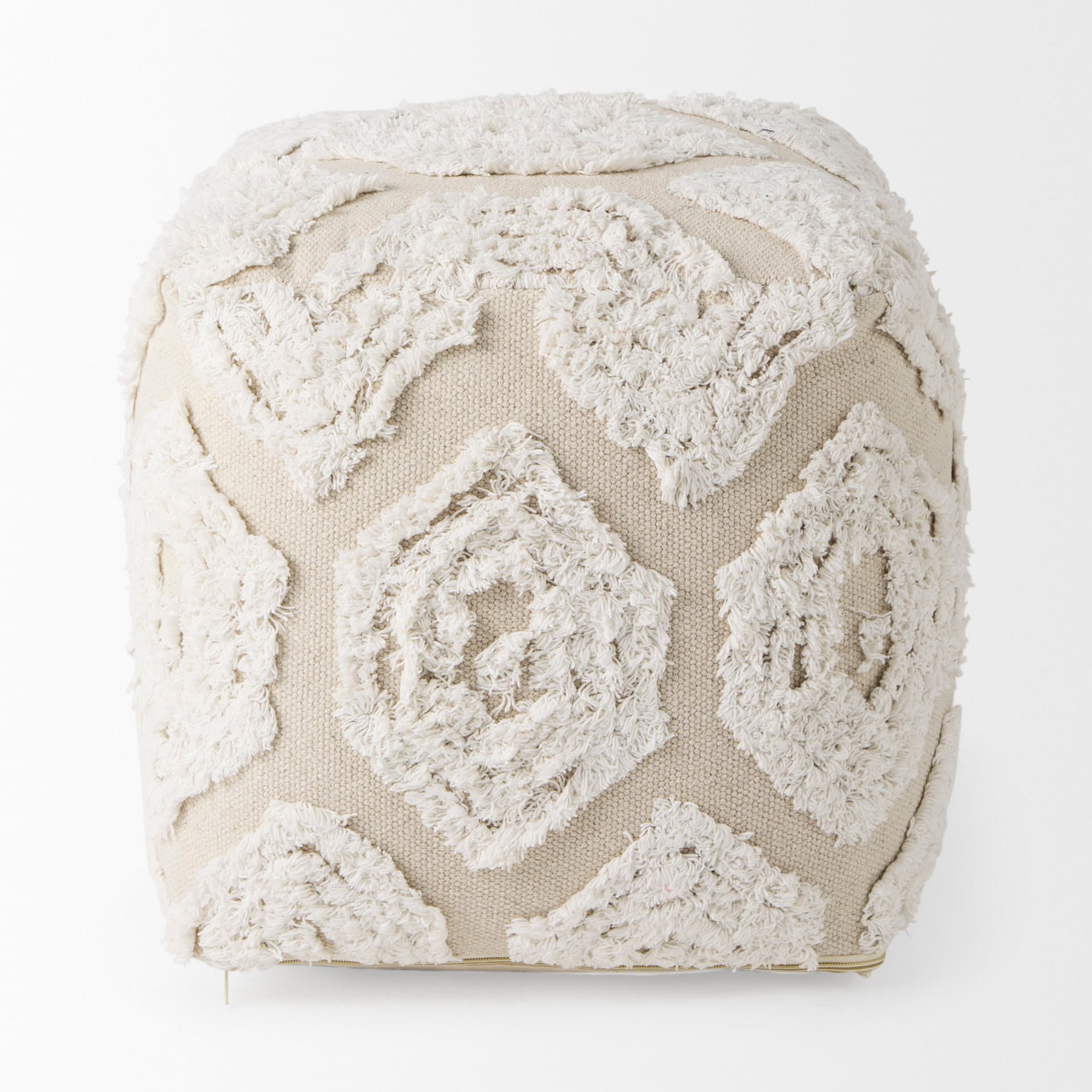 Ekanta 16.0L x 16.0W x 16.0H Cream/Beige Patterned Cotton Pouf — product photograph