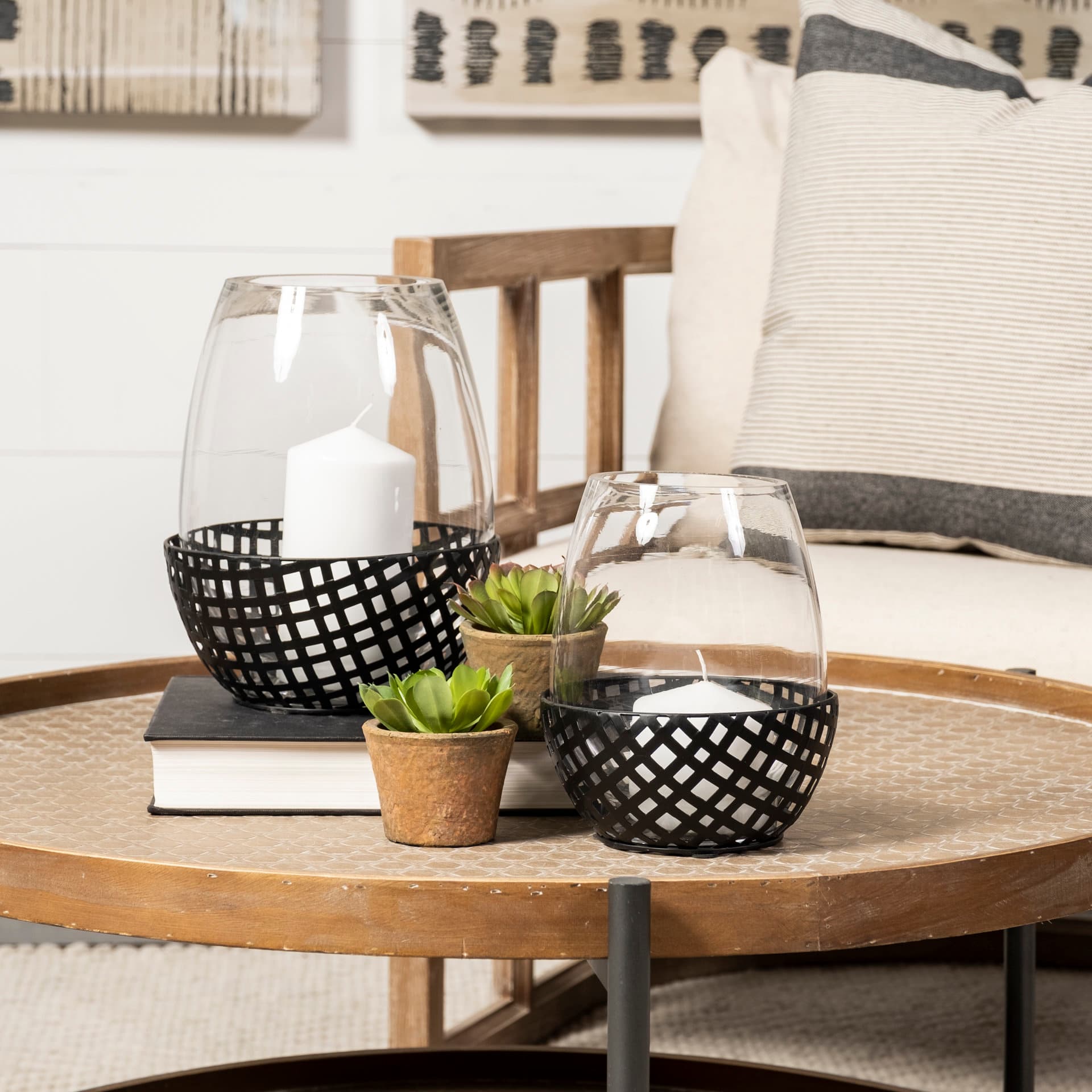 Reena I Small Black Woven Metal Base Table Candle Holder — product photograph