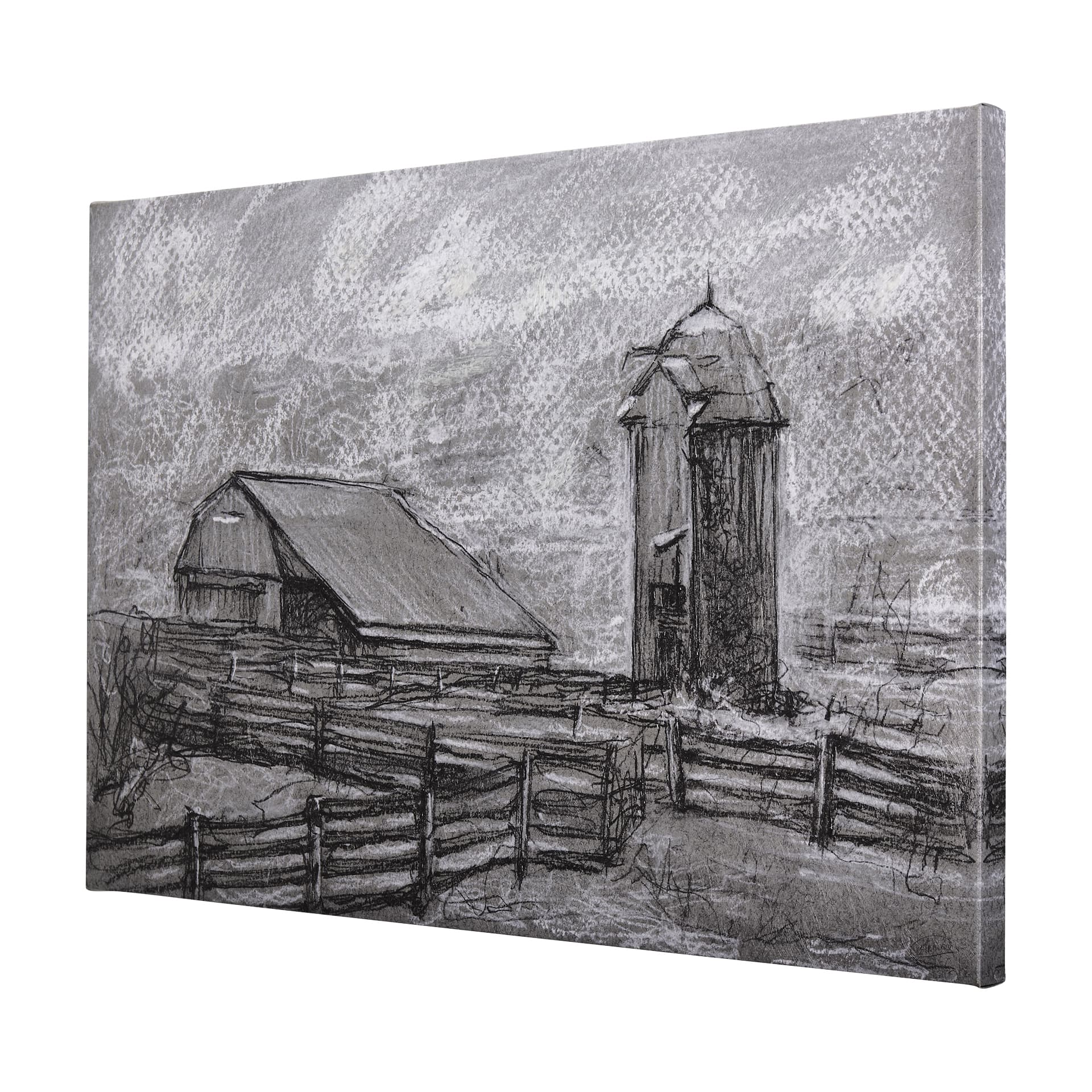 Farm view sketch II by Mercana Studio a Hand Embellished Textured Canvas — product photograph