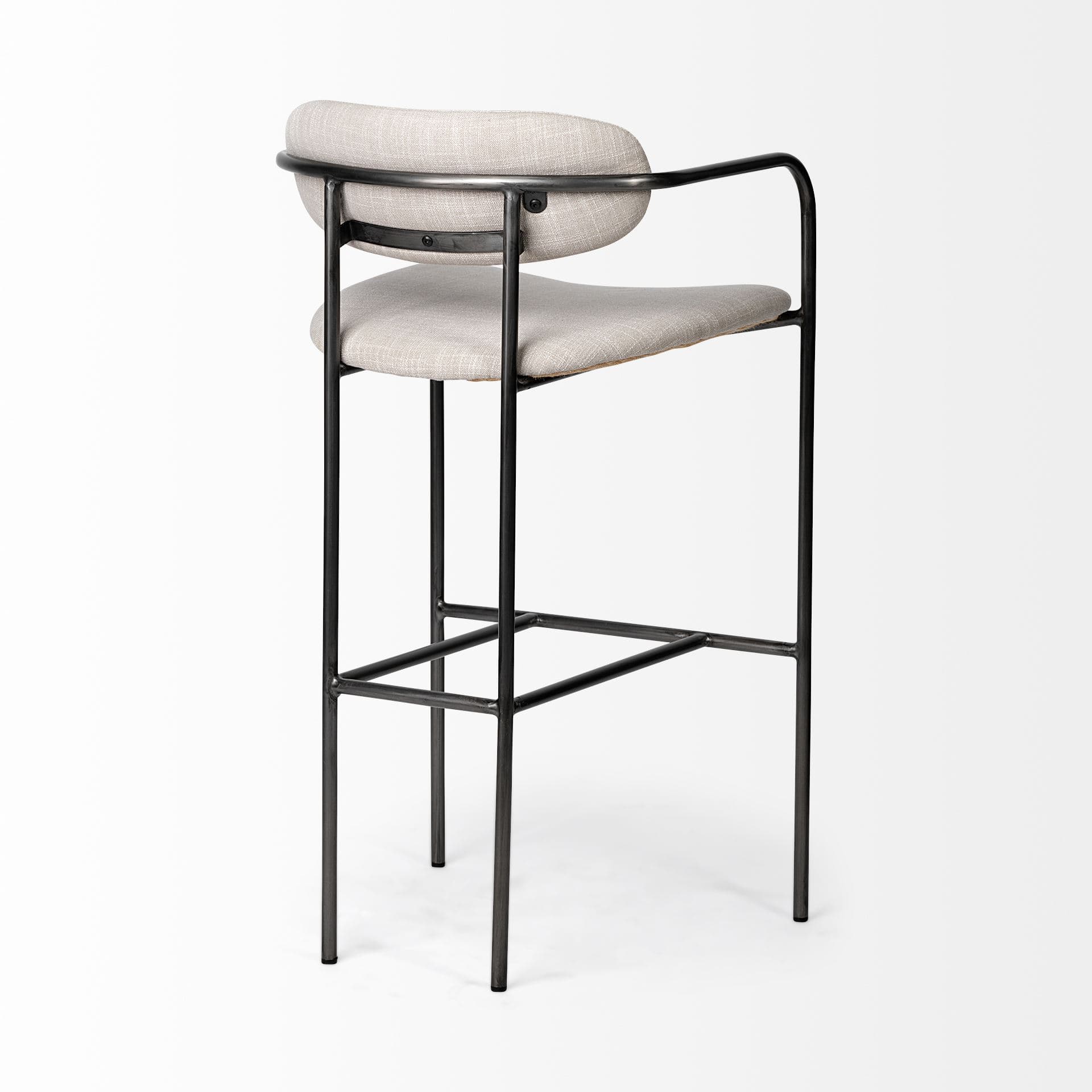 Parker Low Back 30.25in Seat Bar Stool | Beige Fabric w/ Grey Metal — product photograph