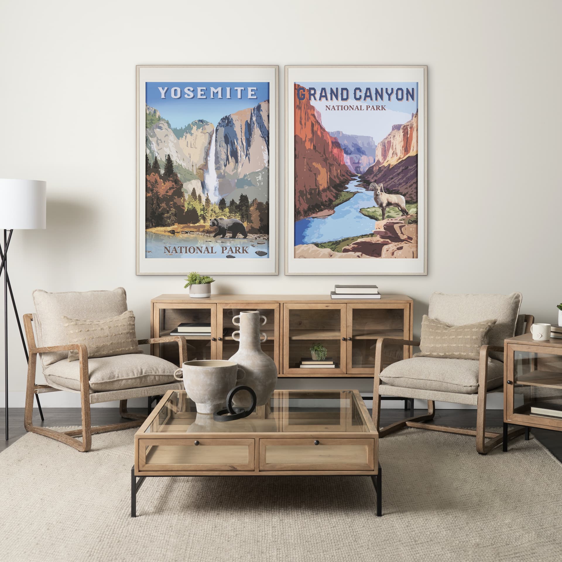 National Park -Grand Canyon by Mercana Studio a Framed Art Print Matted under Glass — in a styled room