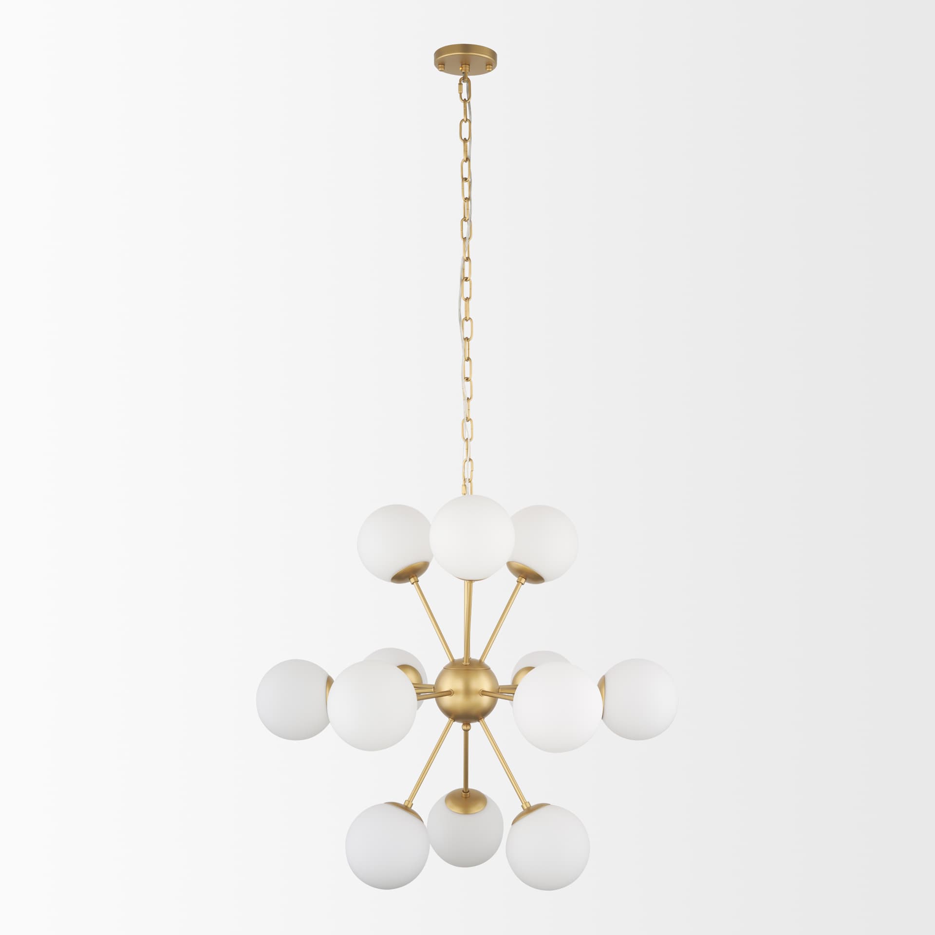 Barbara Brushed Gold Metal w/ Frosted Glass Globes 11-Light Chandelier — product photograph