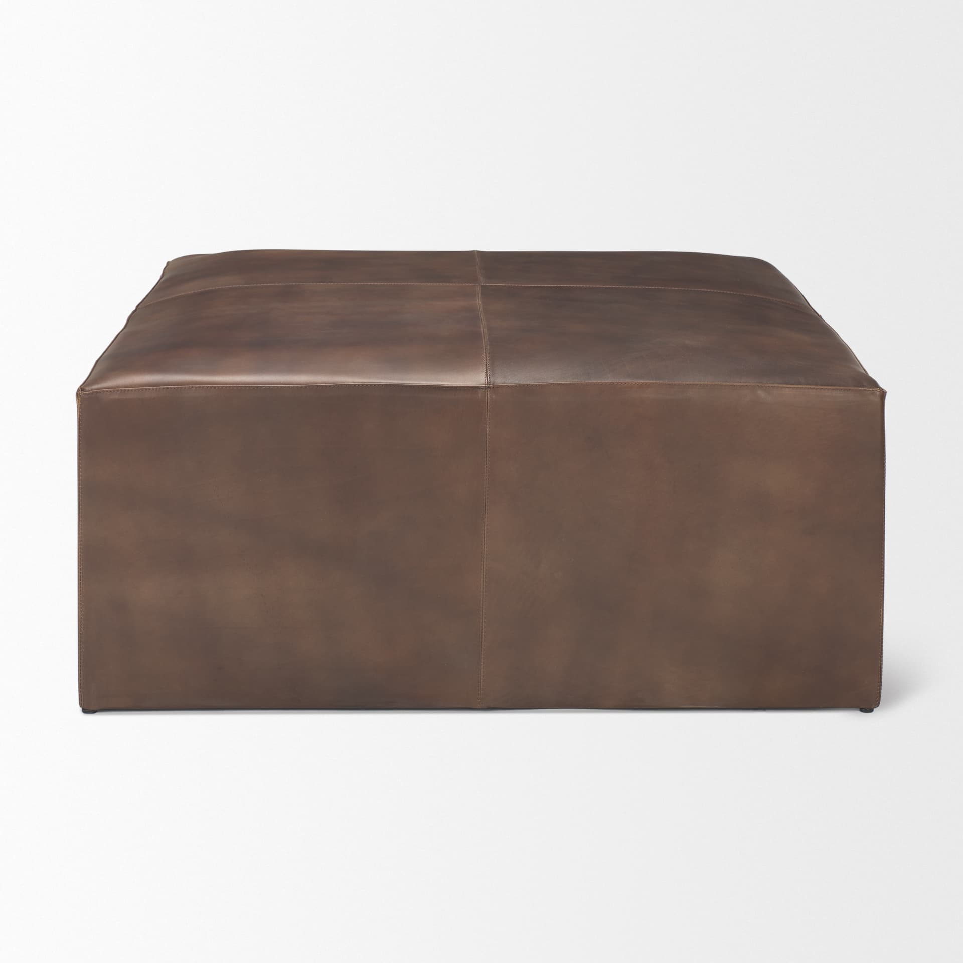 Minara 36" Square Brown Leather Wrapped w/Wood Base Ottoman — product photograph
