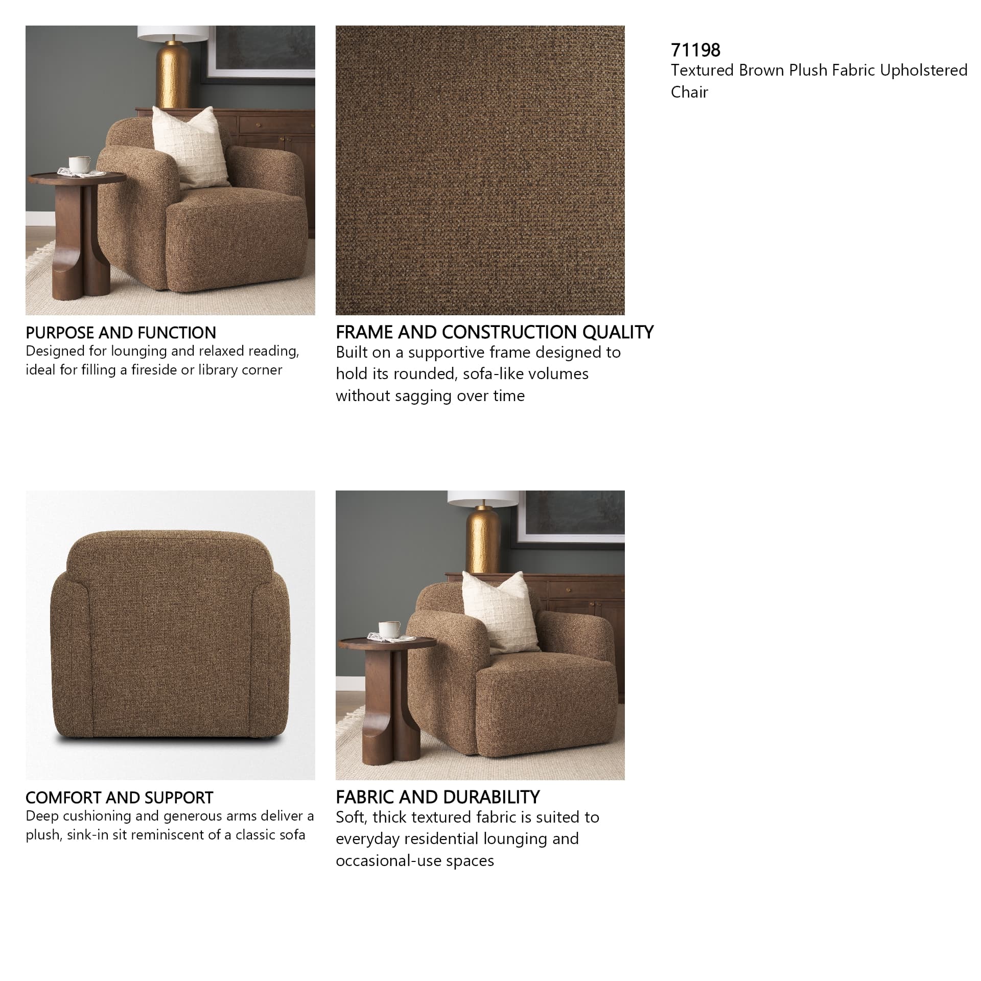 Saga Textured Brown Plush Fabric Upholstered Chair — in a styled room