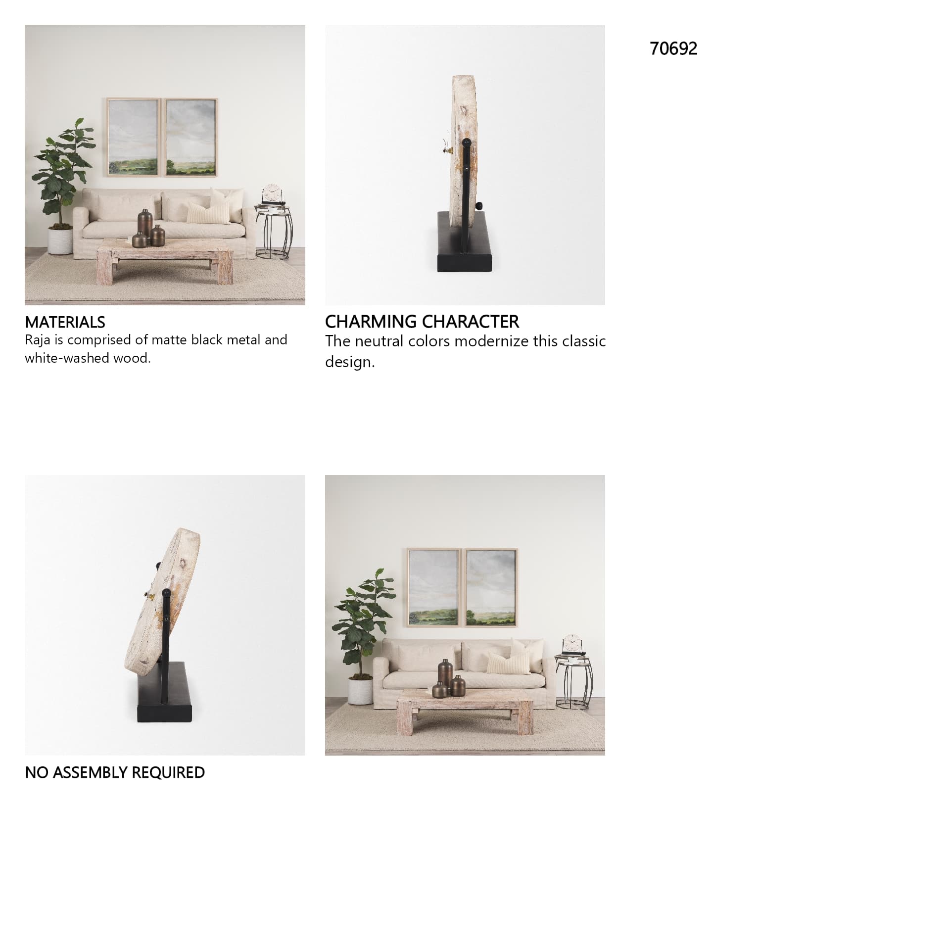 Raja Matte Black Metal w/ Wood Table Clock — in a styled room