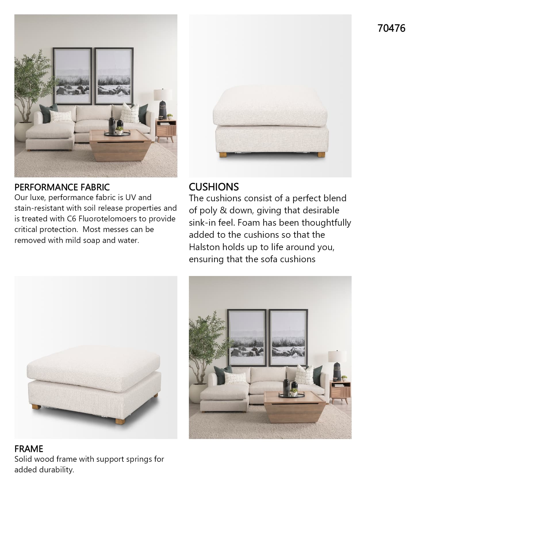 Halston Large Ottoman Oatmeal Performance Fabric — in a styled room