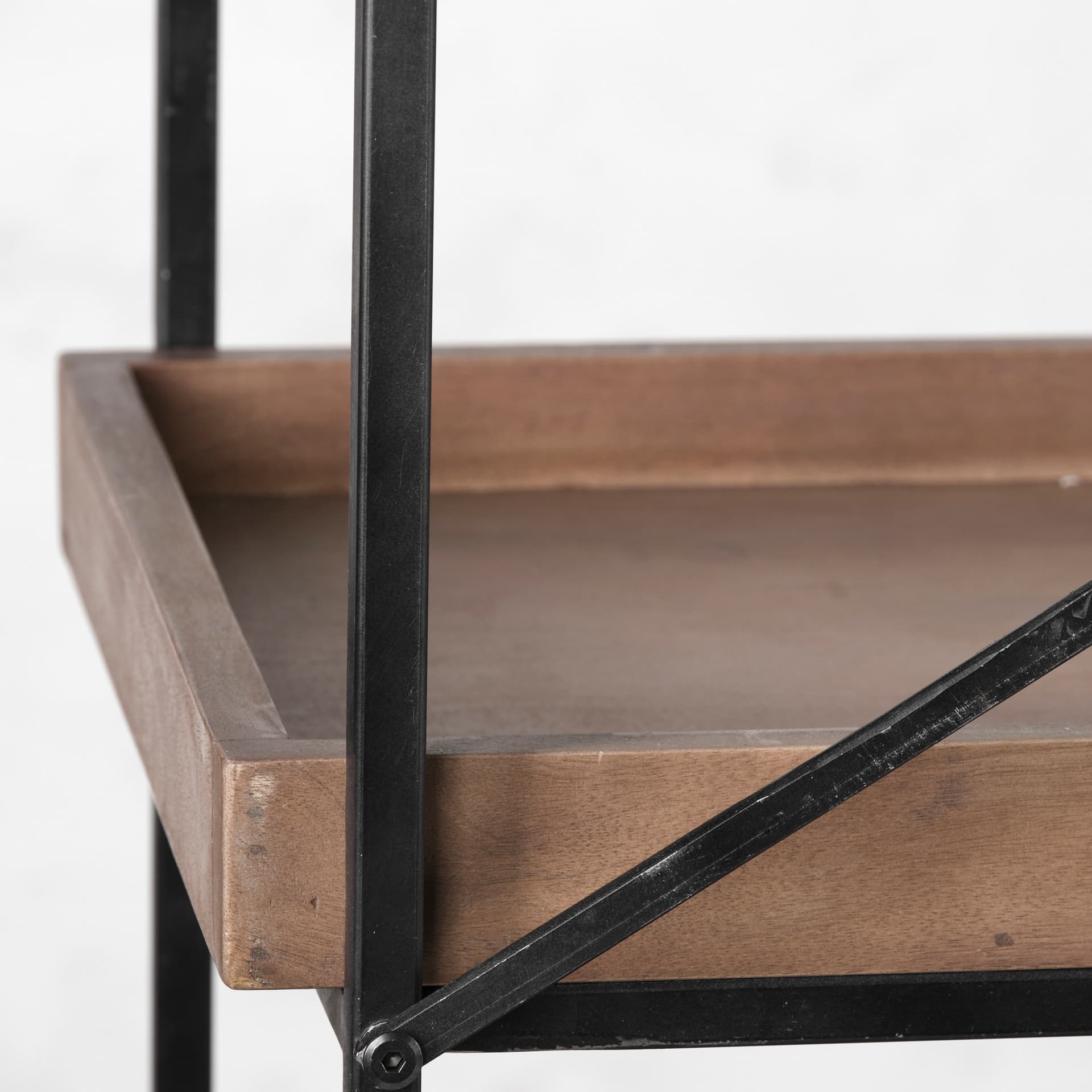 Trey IV 80L x 16W x 87.5H Medium Brown Wood and Iron Five Tray Shelf Shelving Unit — product photograph