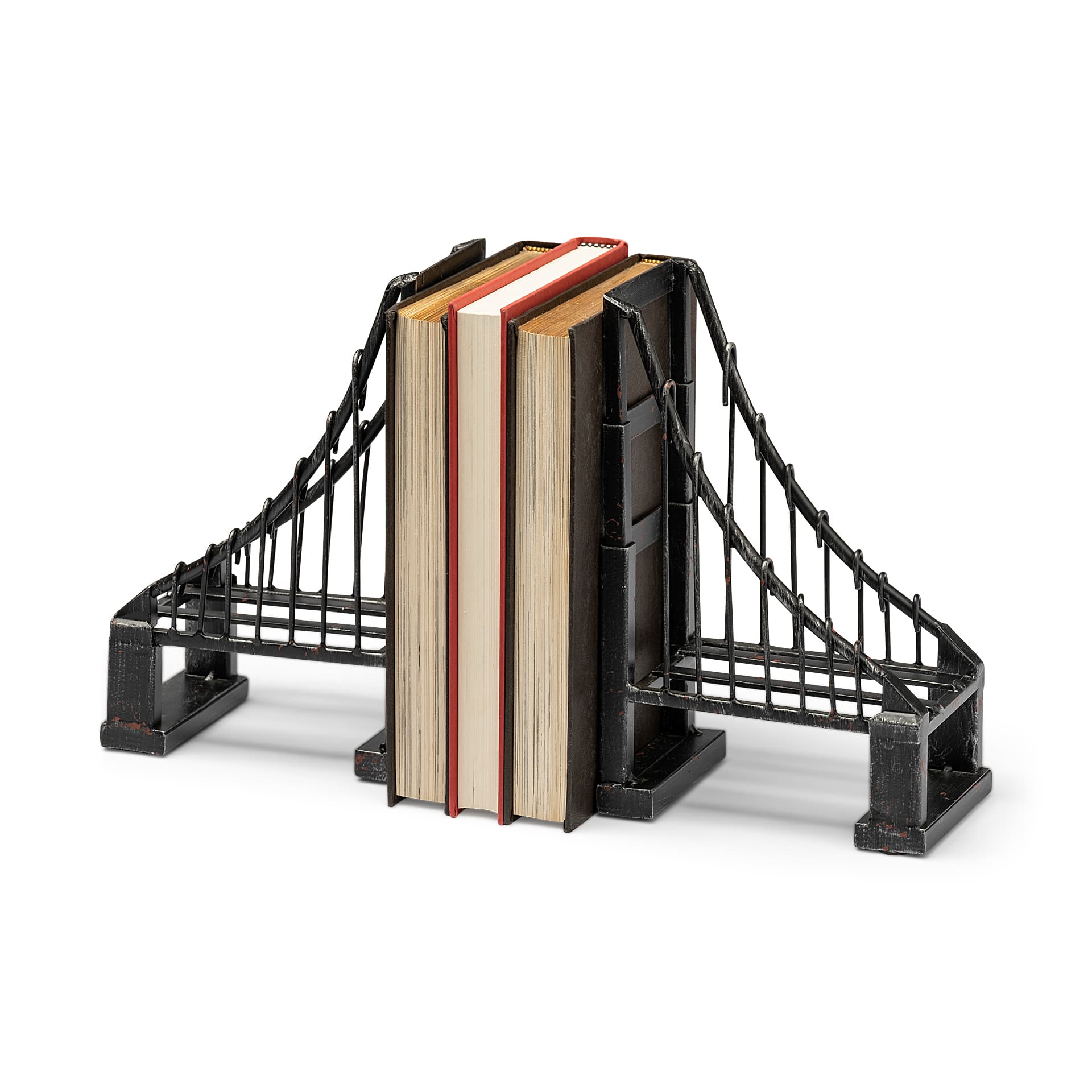 Suspension Set of 2 19L x 4W Brown Wrought Iron Suspension Bridge Bookends — product photograph