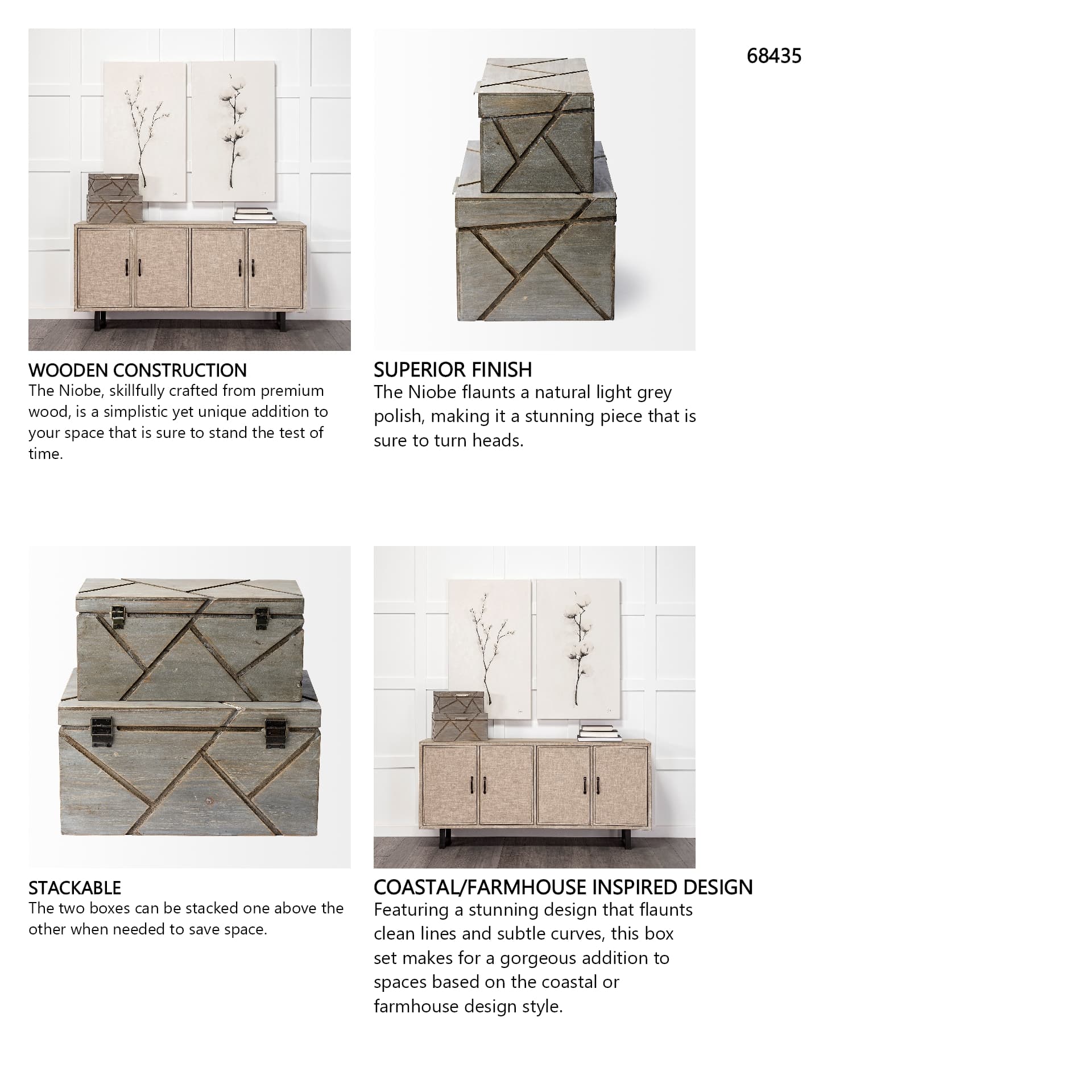 Niobe (Set of 2) 16L x 11W Gray Wooden Nesting Boxes — in a styled room
