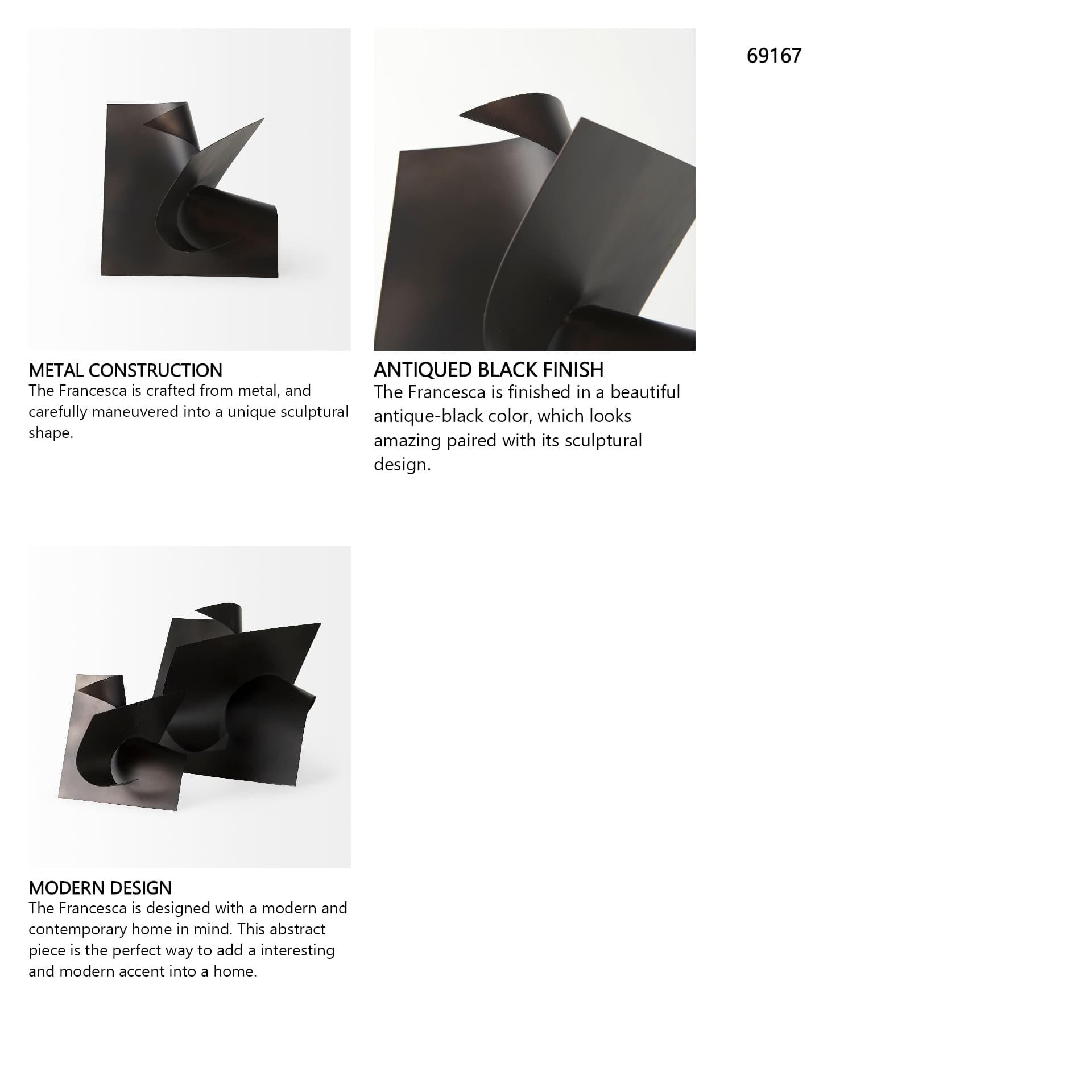 Francesca 11.8L x 11.8W x 11.8H Black Metal Sculptural Decorative Object — in a styled room
