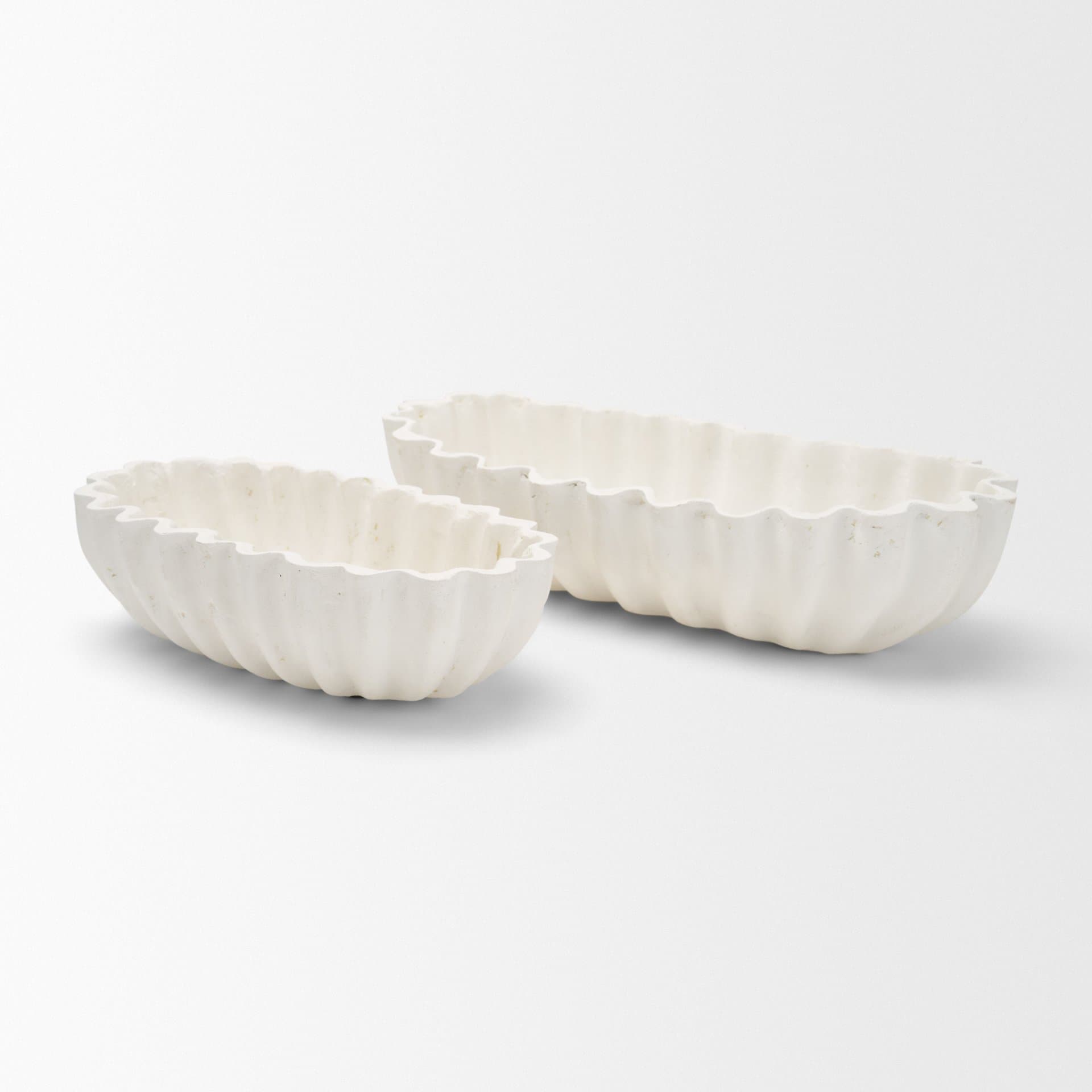 Camelia Large Fluted White Paper Mache Round Centerpiece Bowl — product photograph