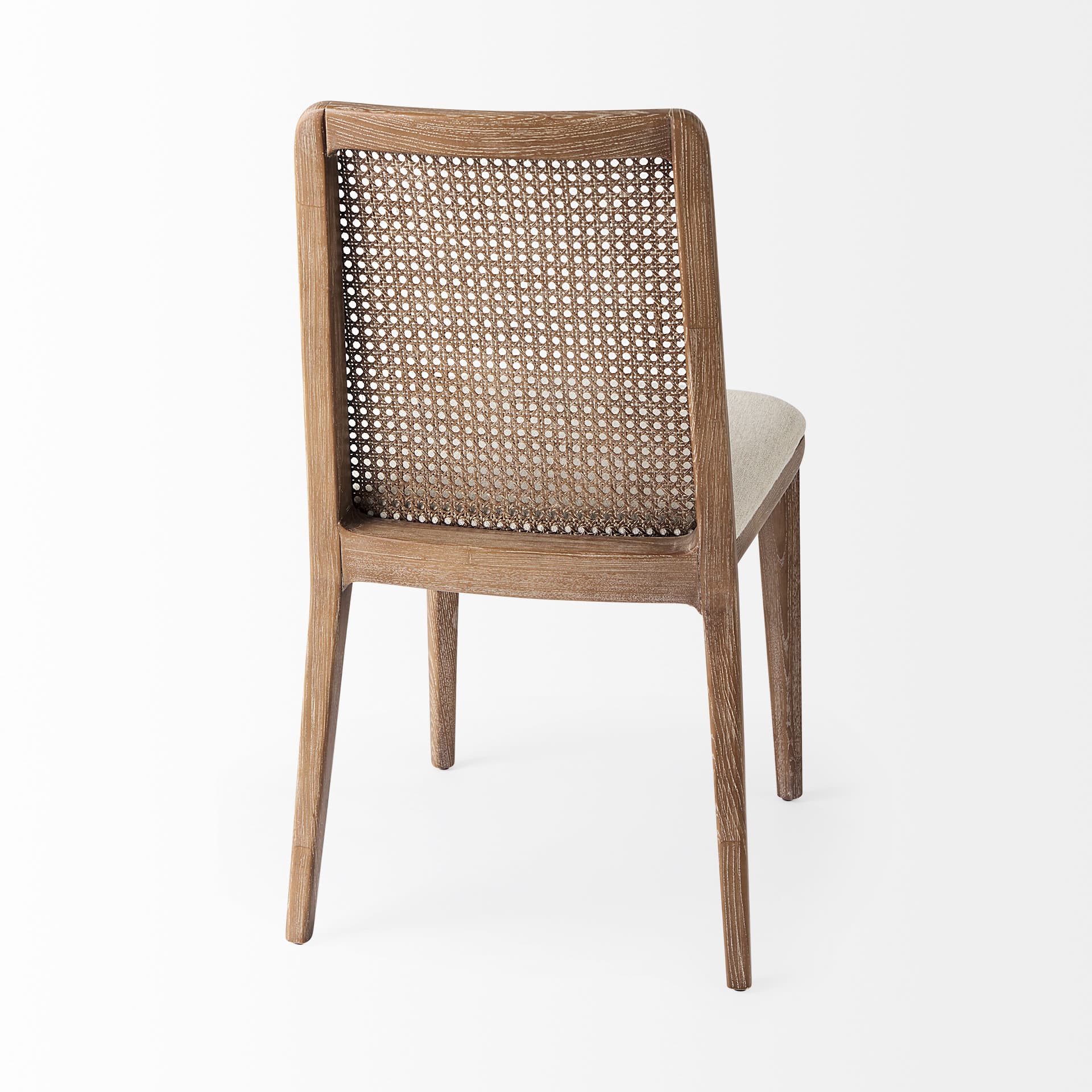 Clara Cane Back Dining Side Chair | Cream Fabric w/ Brown Wood — product photograph